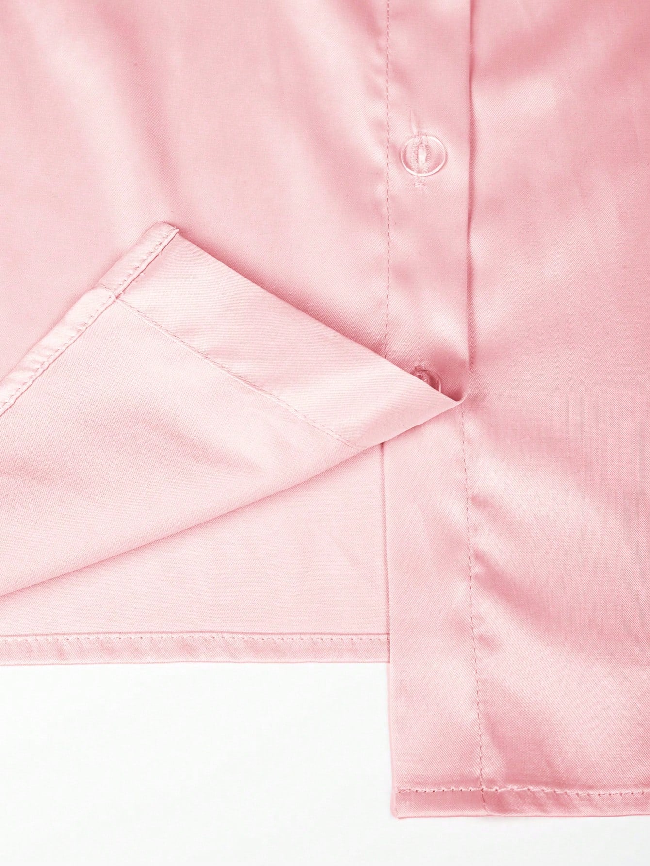 Women's Women Pink Satin Short Sleeve Button Up Shirt Elegant Office Blouse