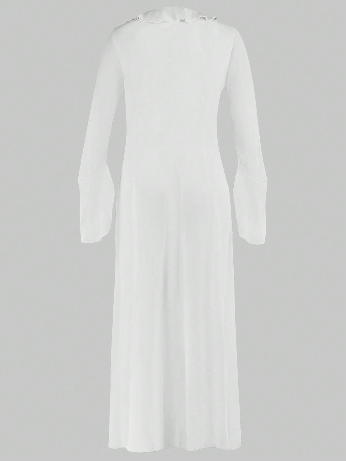 Women's White Polyester Blend Ruffle Sleeve Mini Dress with Square Neck