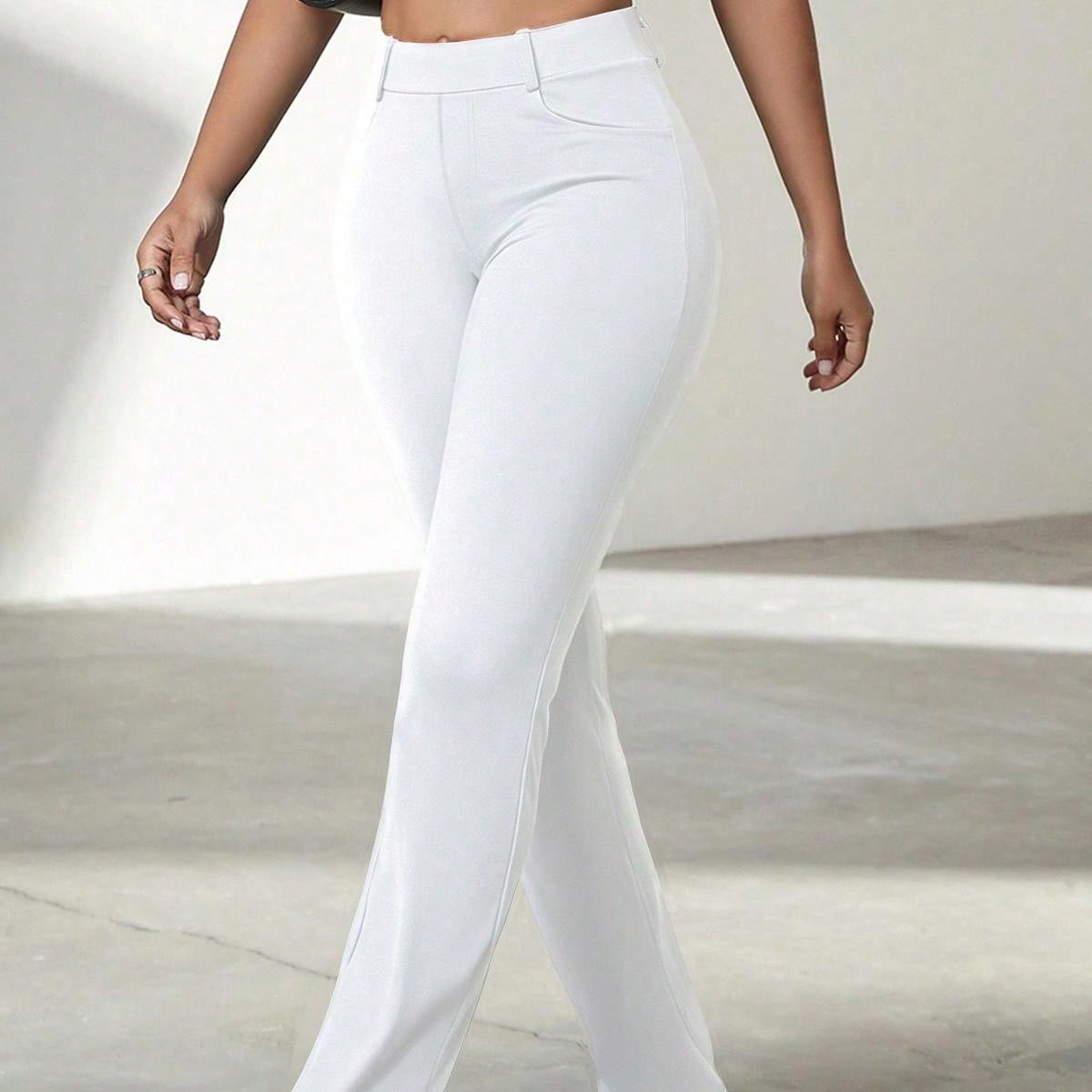 Women's White High-Waisted Flare Yoga Pants with Bootcut Leg
