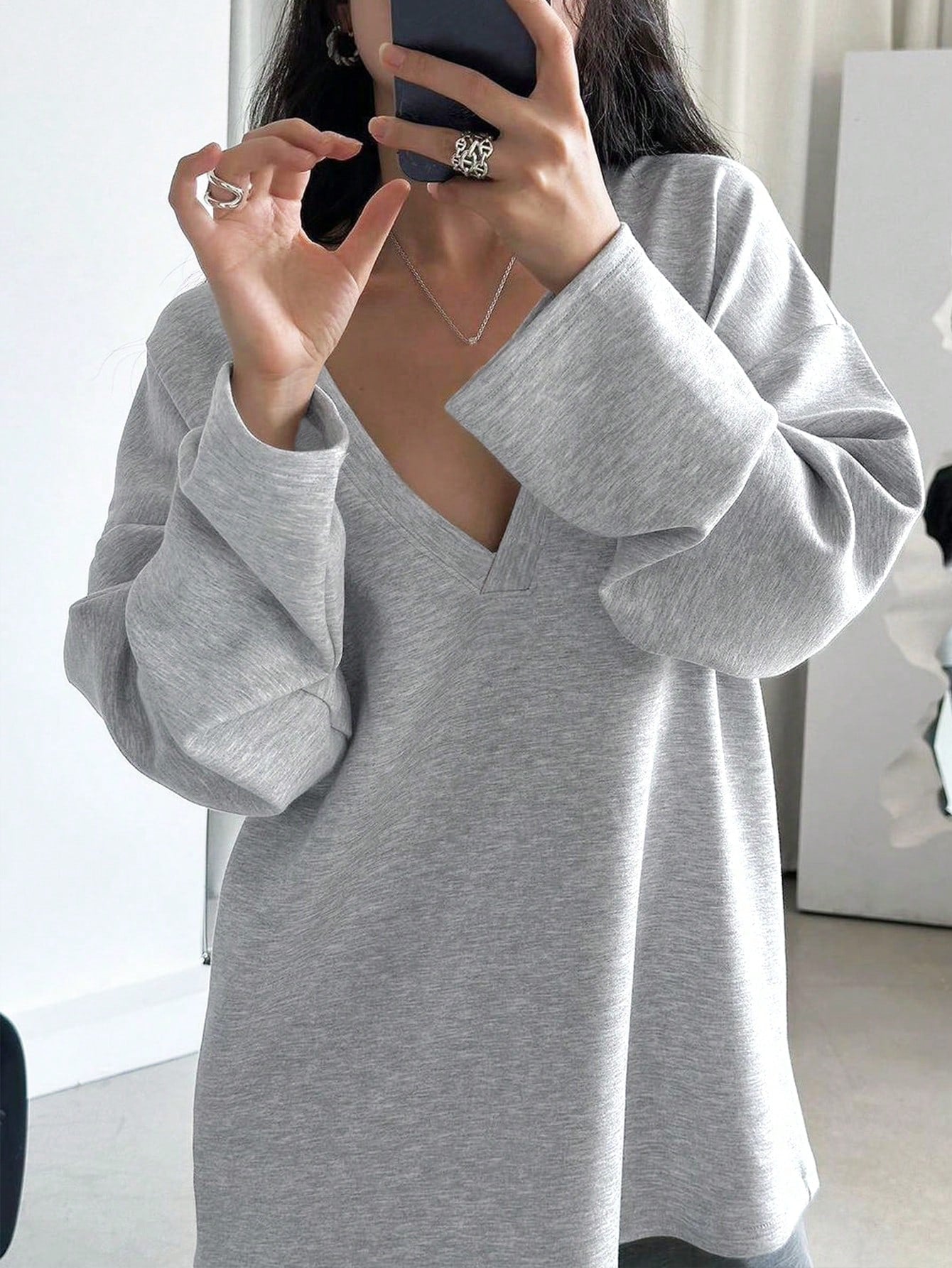 Women's Heather Gray Cotton Sweatshirt with oversized