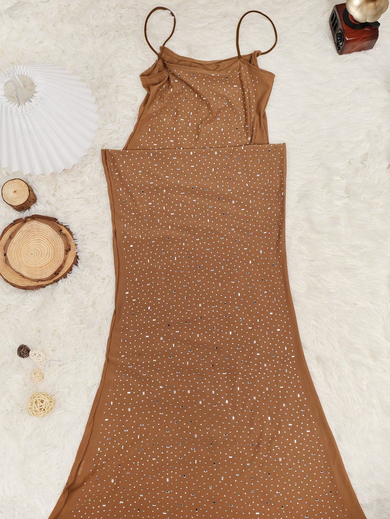 Women's Brown Art Deco Sequin Fringe Evening Dress