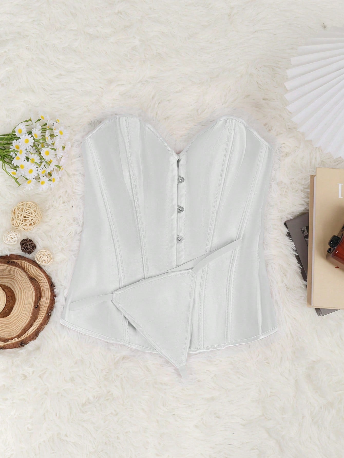 Women's White Lace-Up Faux Leather Corset Top
