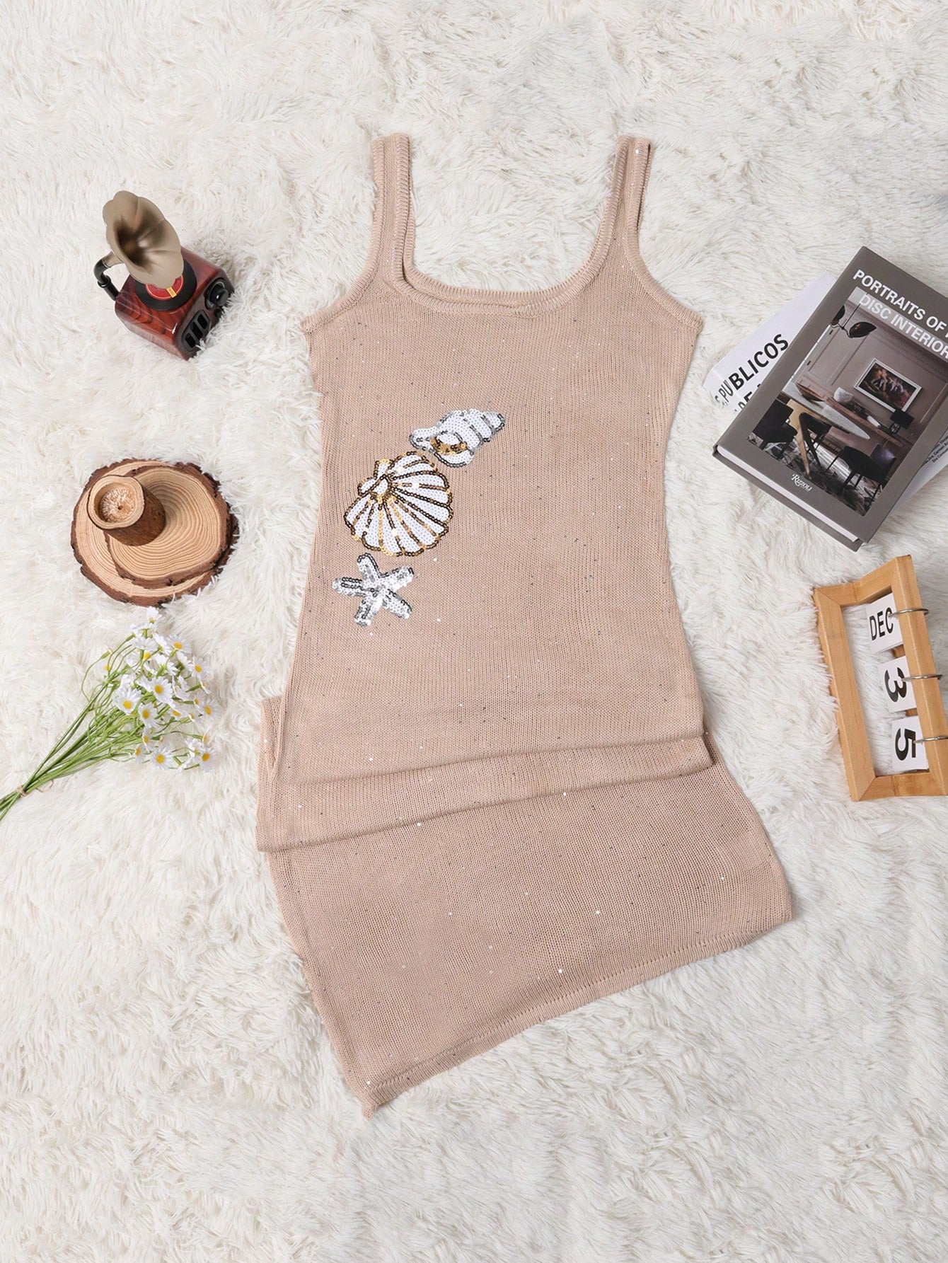 Women's Khaki Ribbed Knit Midi bodycon dress with sleeveless