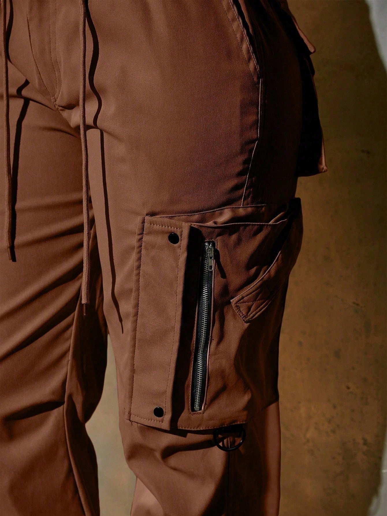 Women's Brown Cargo Jogger Pants with Drawstring