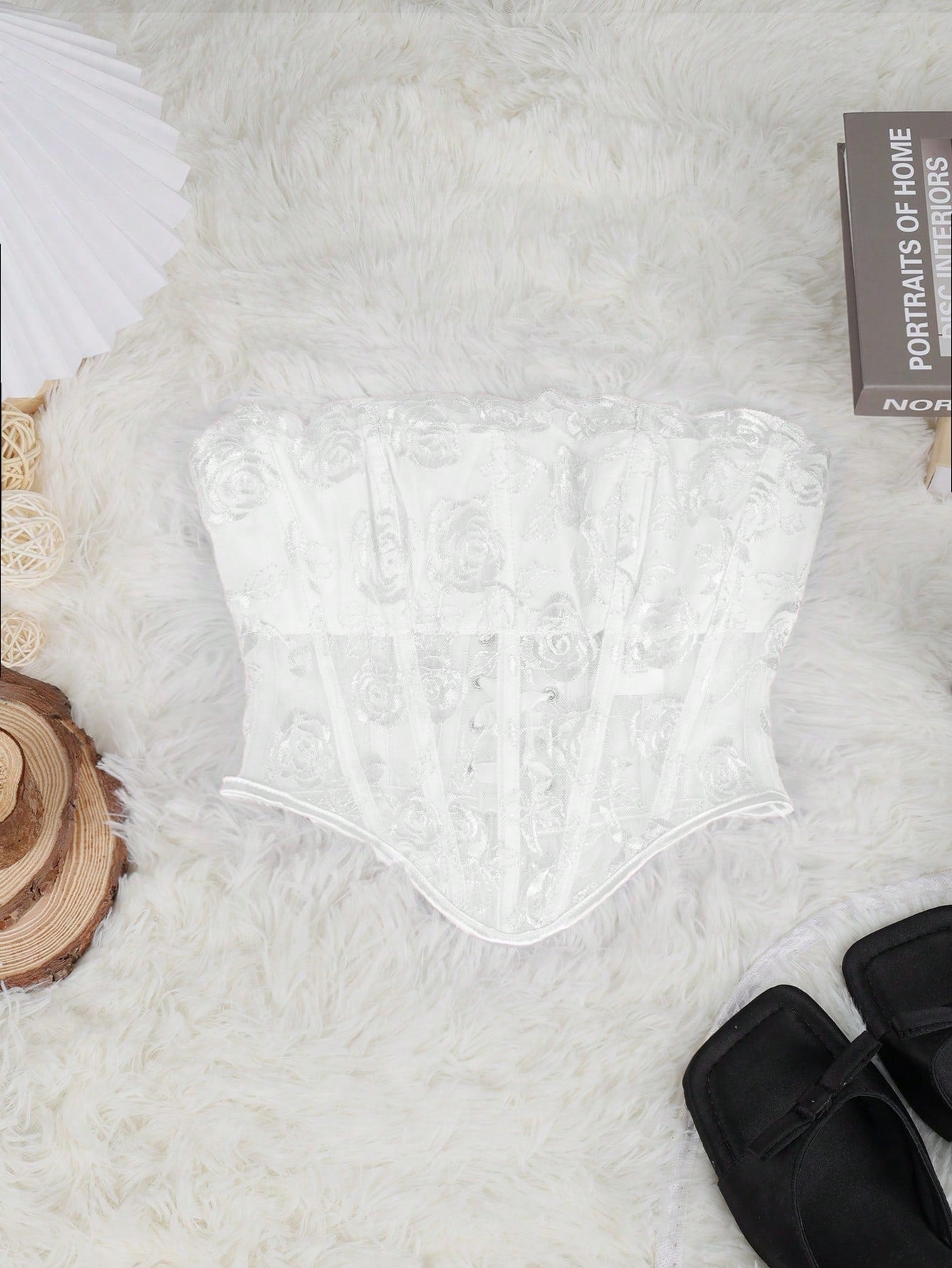Women's White Mesh Sheer Boned Strapless Corset