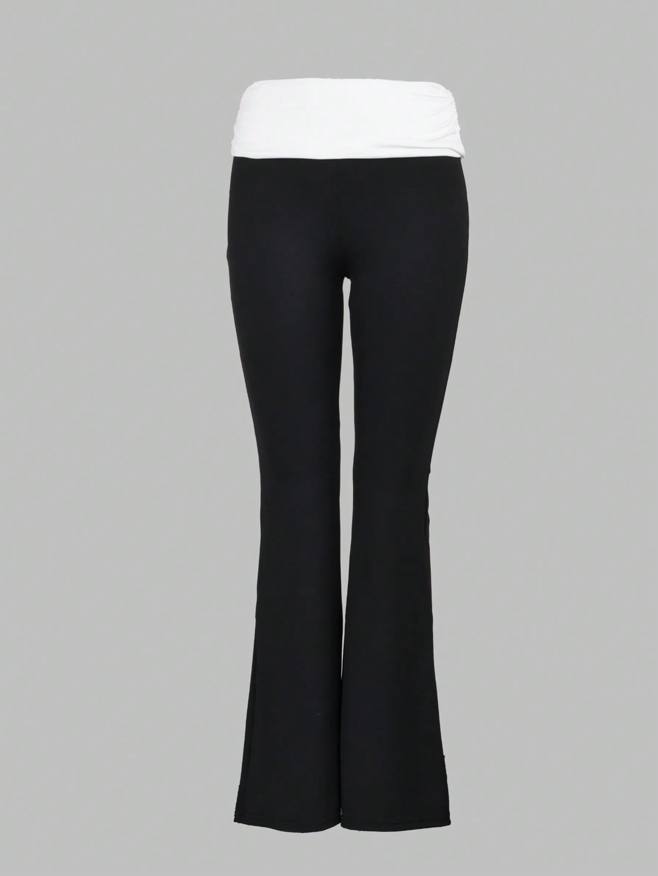 Women's Black White High-Waisted Flare Yoga Pants with Bootcut Leg
