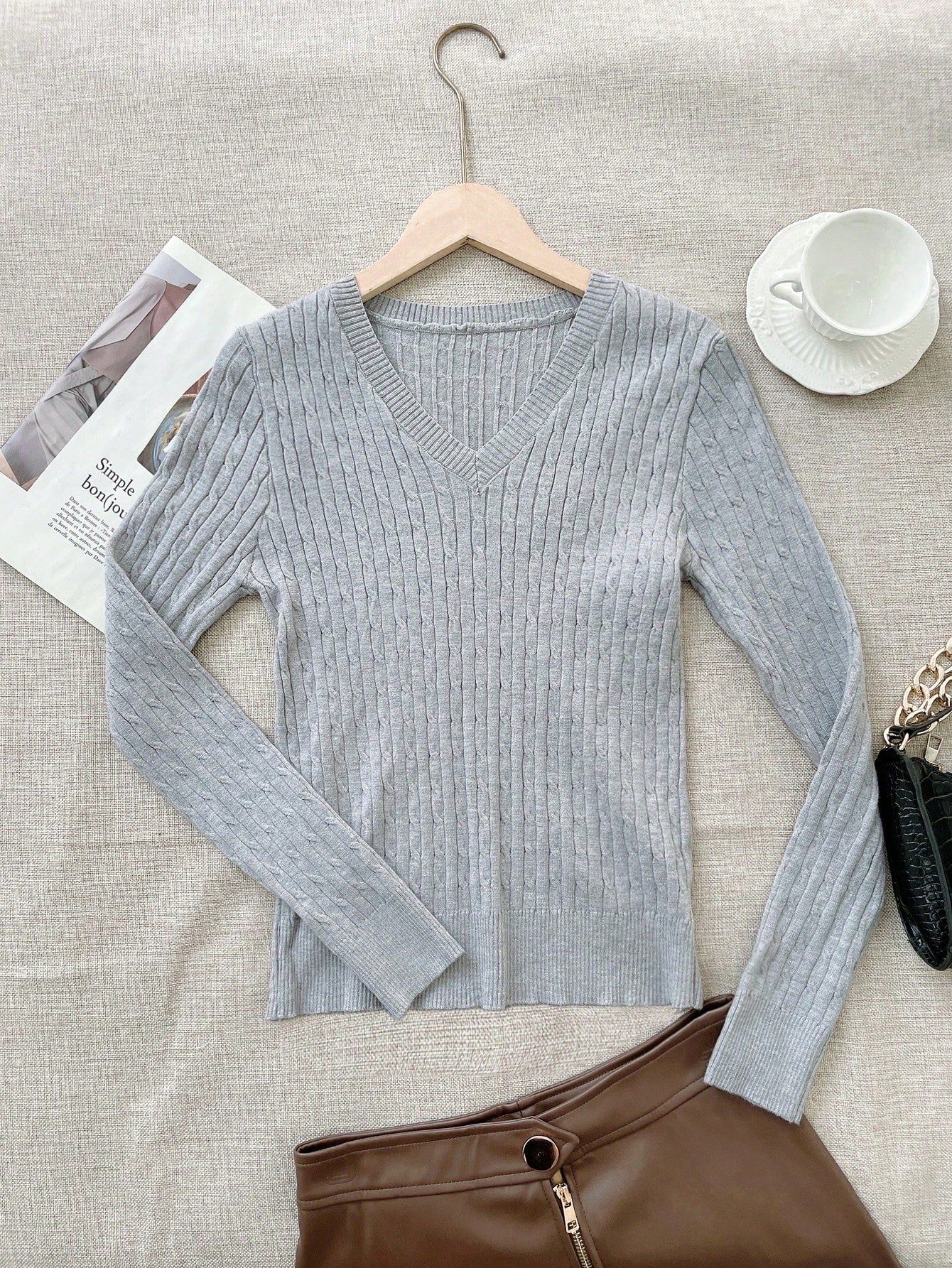 Women's Gray Ribbed Knit Midi Bodycon Dress