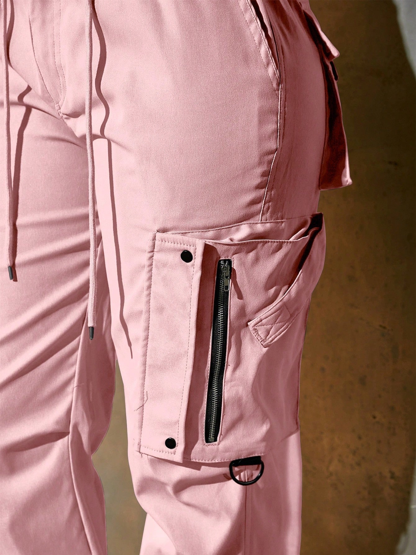 Women's Pink High Waisted Zipper Detail Cargo Pants Harajuku Streetwear Trousers