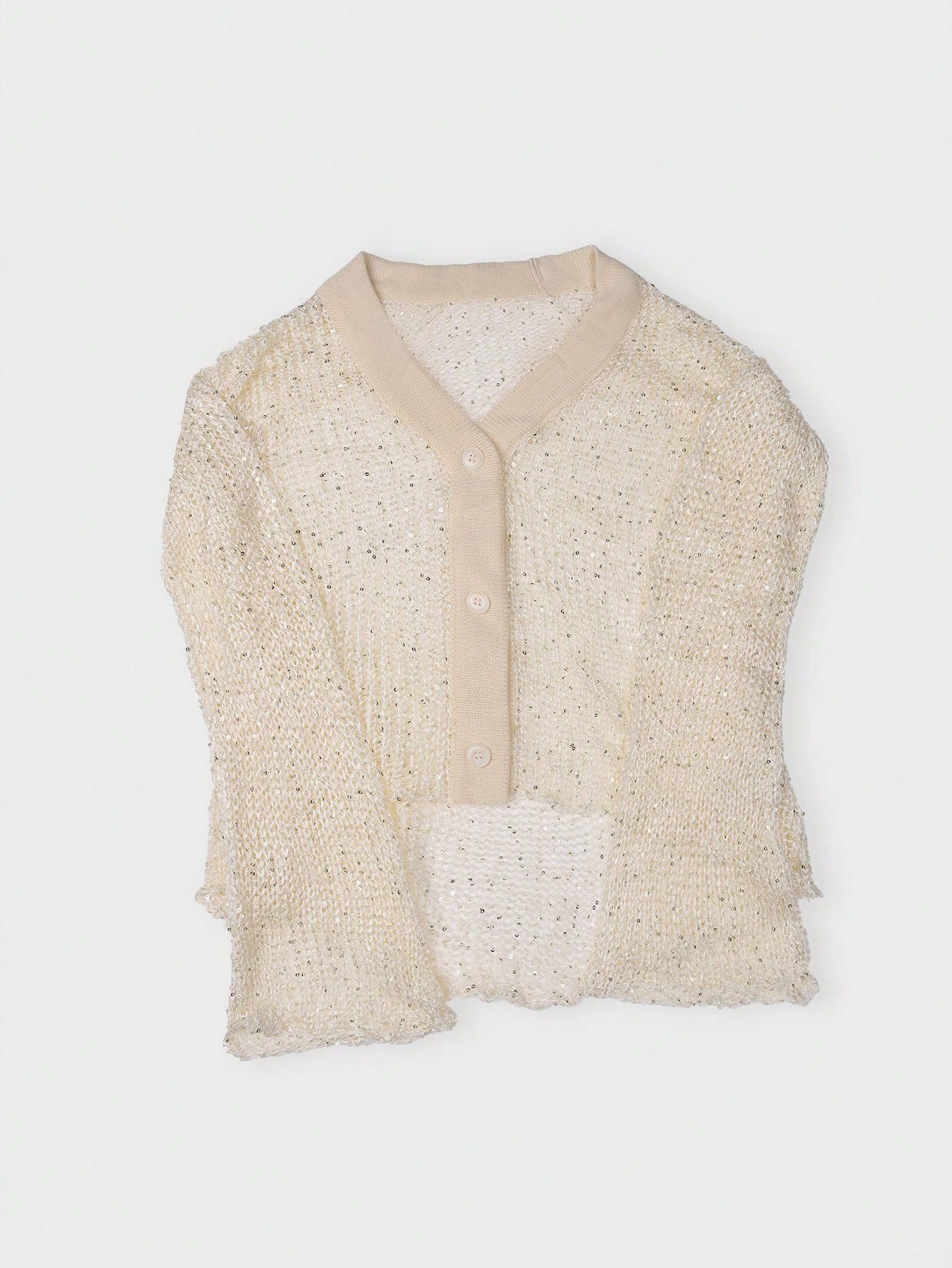 Women's Glamorous Apricot V-Neck Knit Cardigan with Sparkling Sequins