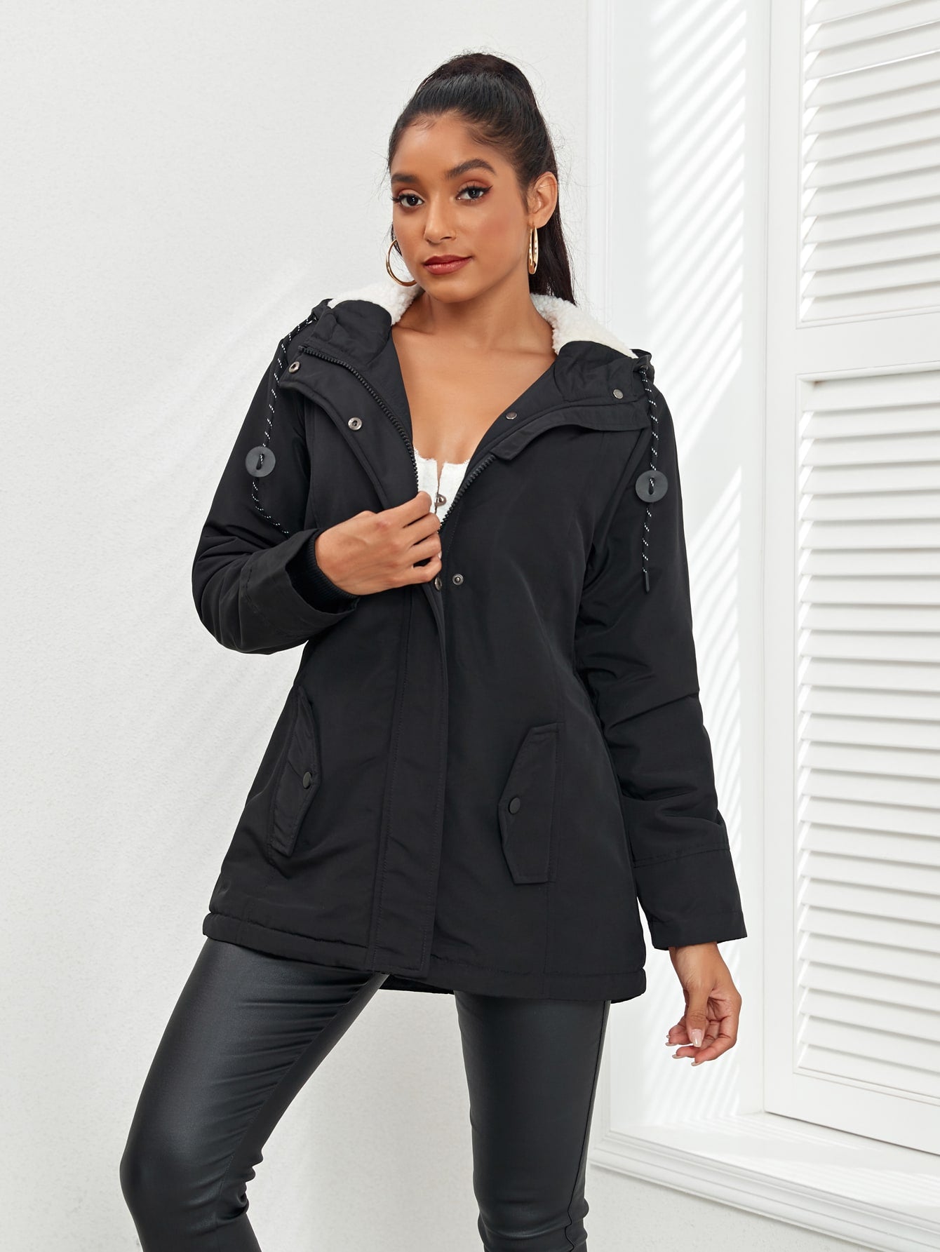 Women's Black Quilted Padded Winter Coat