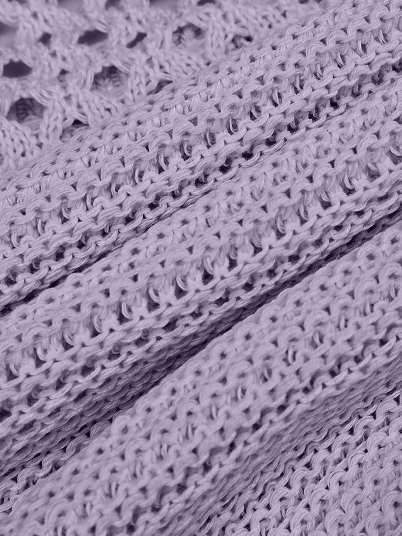 Women's Sexy Lavender Crochet Knit Mini Dress Halter Neck Backless Bodycon Beach Dress
