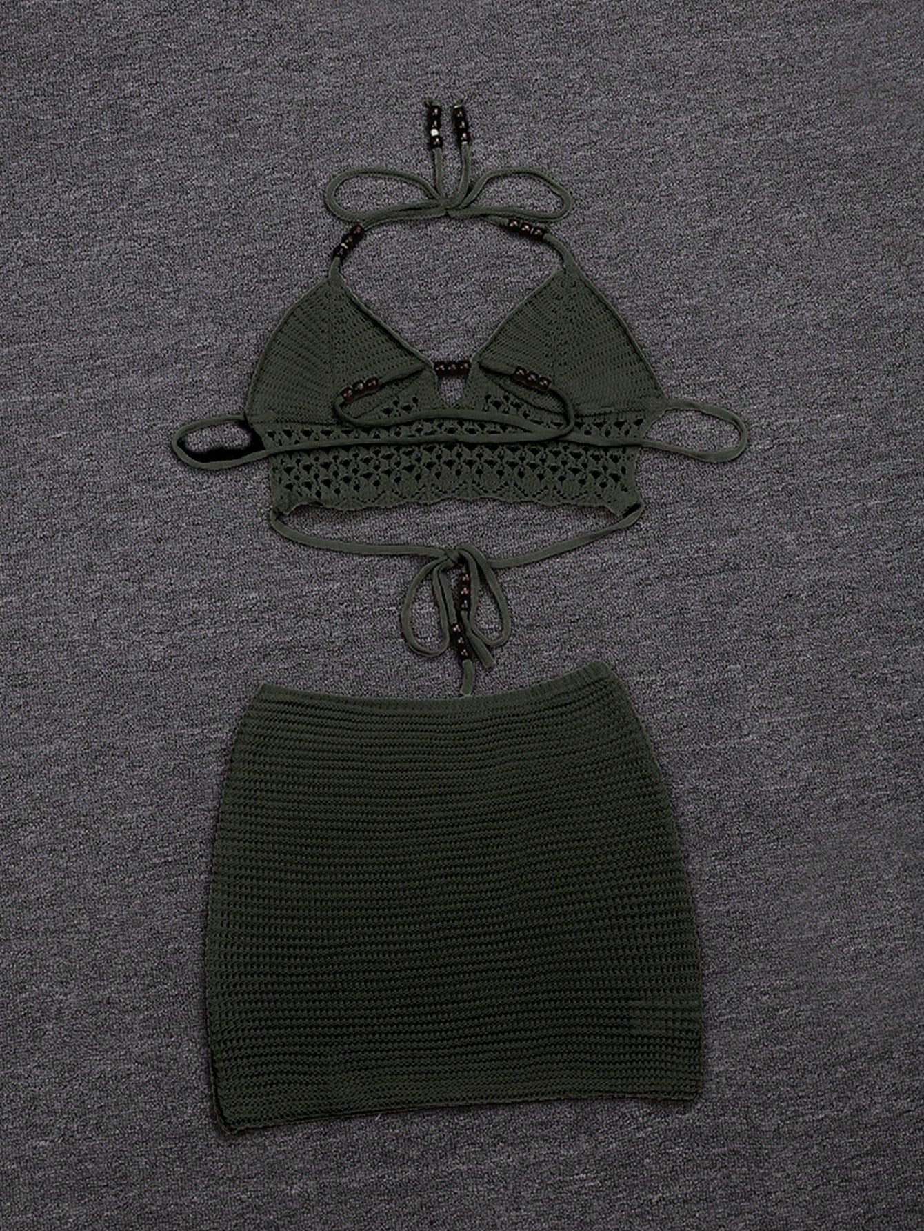 Women's Apperloth Women Crochet Halter Top and Mini Skirt Set