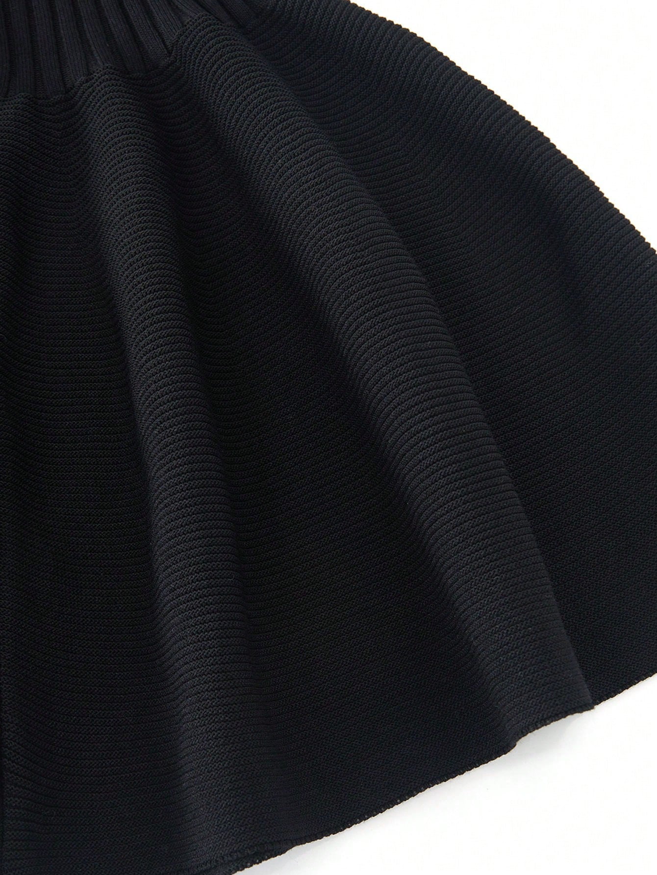 Women's Black Ribbed Knit Henley Top with Button Placket