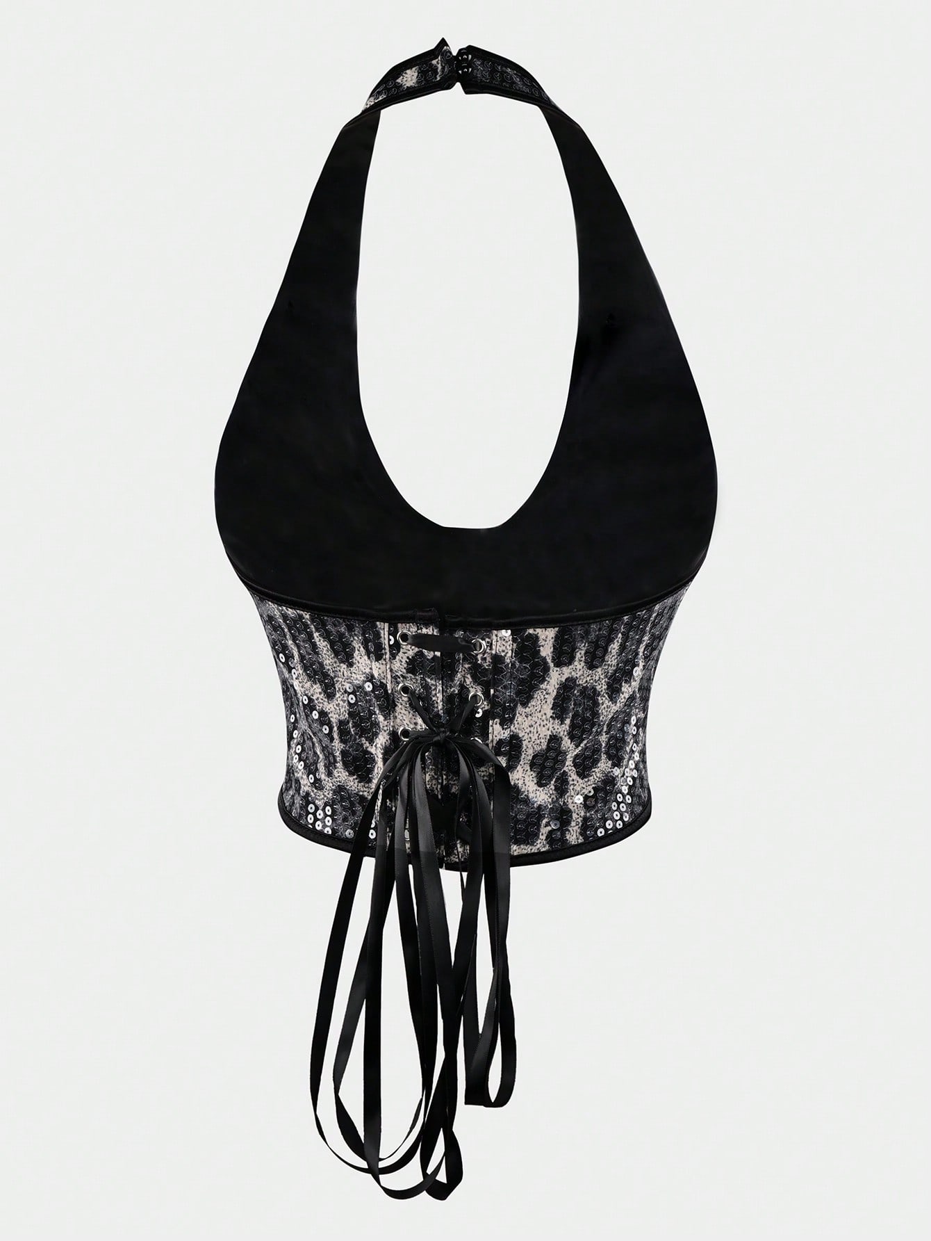 Women's Black White Leopard Print Corset Bustier