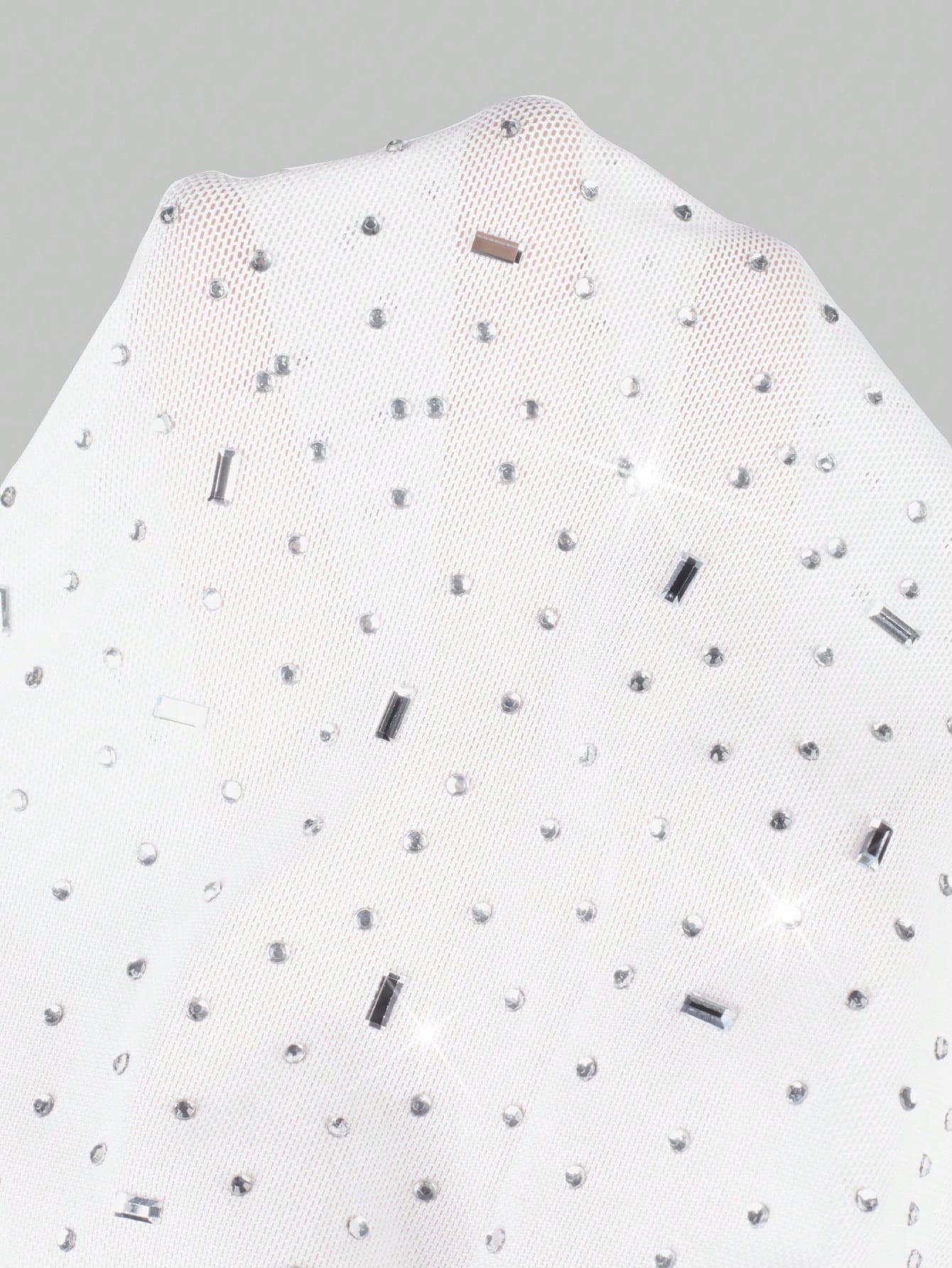 Women's White Sheer Mesh Rhinestone Bodycon Maxi Dress with Spaghetti Straps
