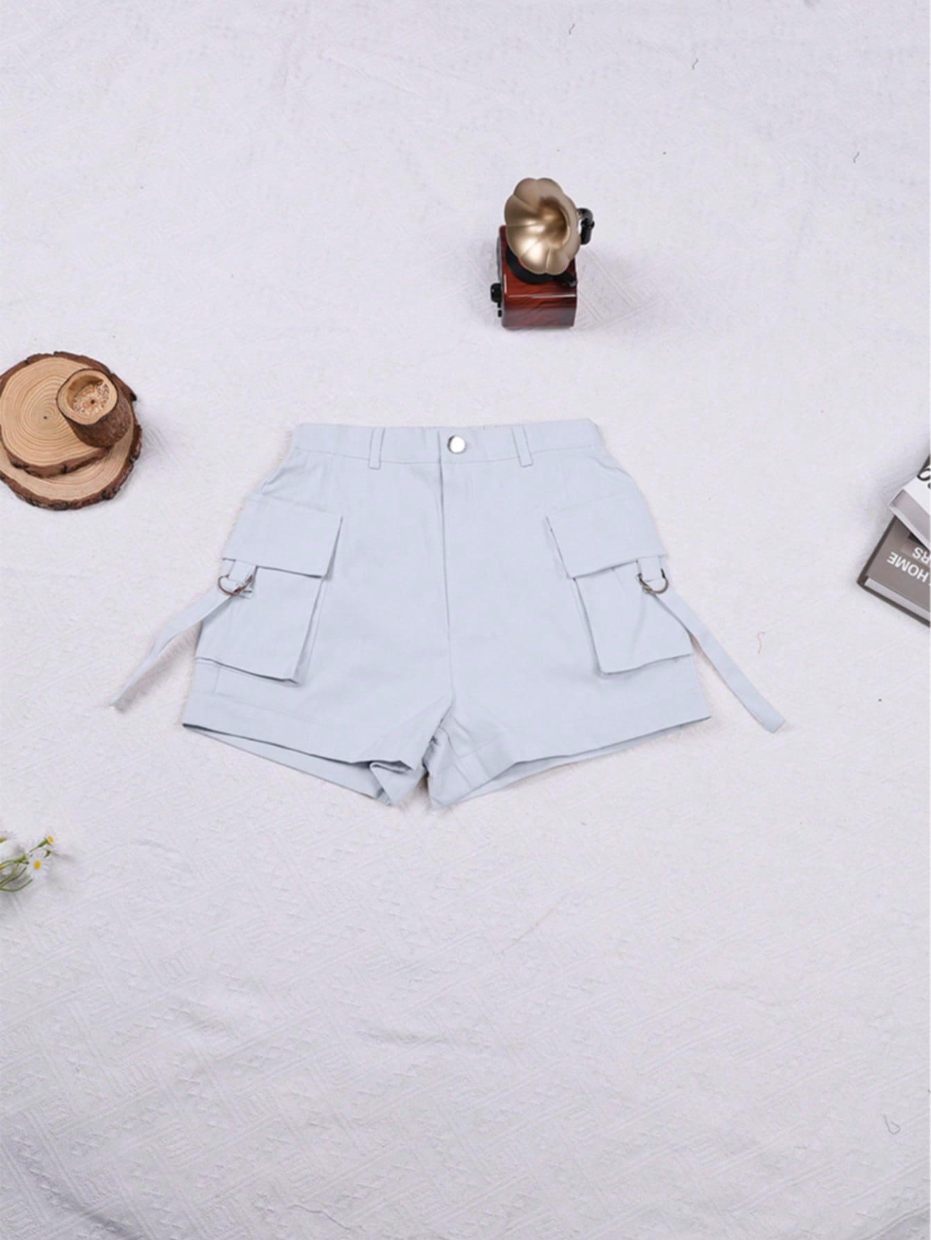 Women's Light Blue Purple Cotton Full-length cargo pants with cargo pockets