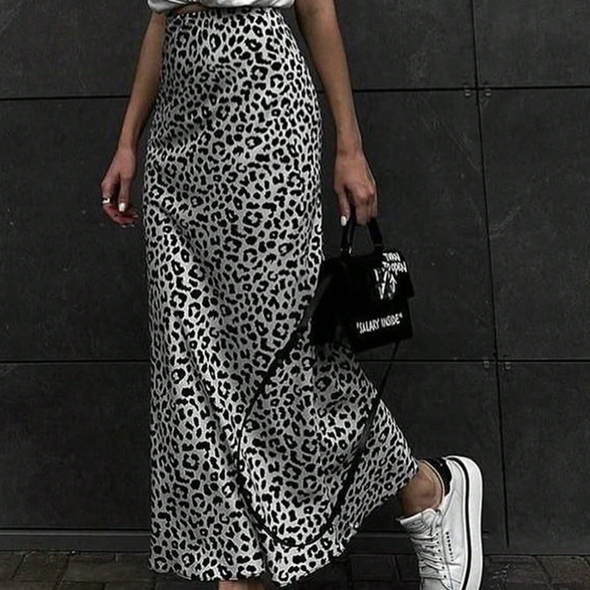Women's Leopard Print High Waist Maxi Skirt - Side Slit Flowy Skirt, Casual Street Style