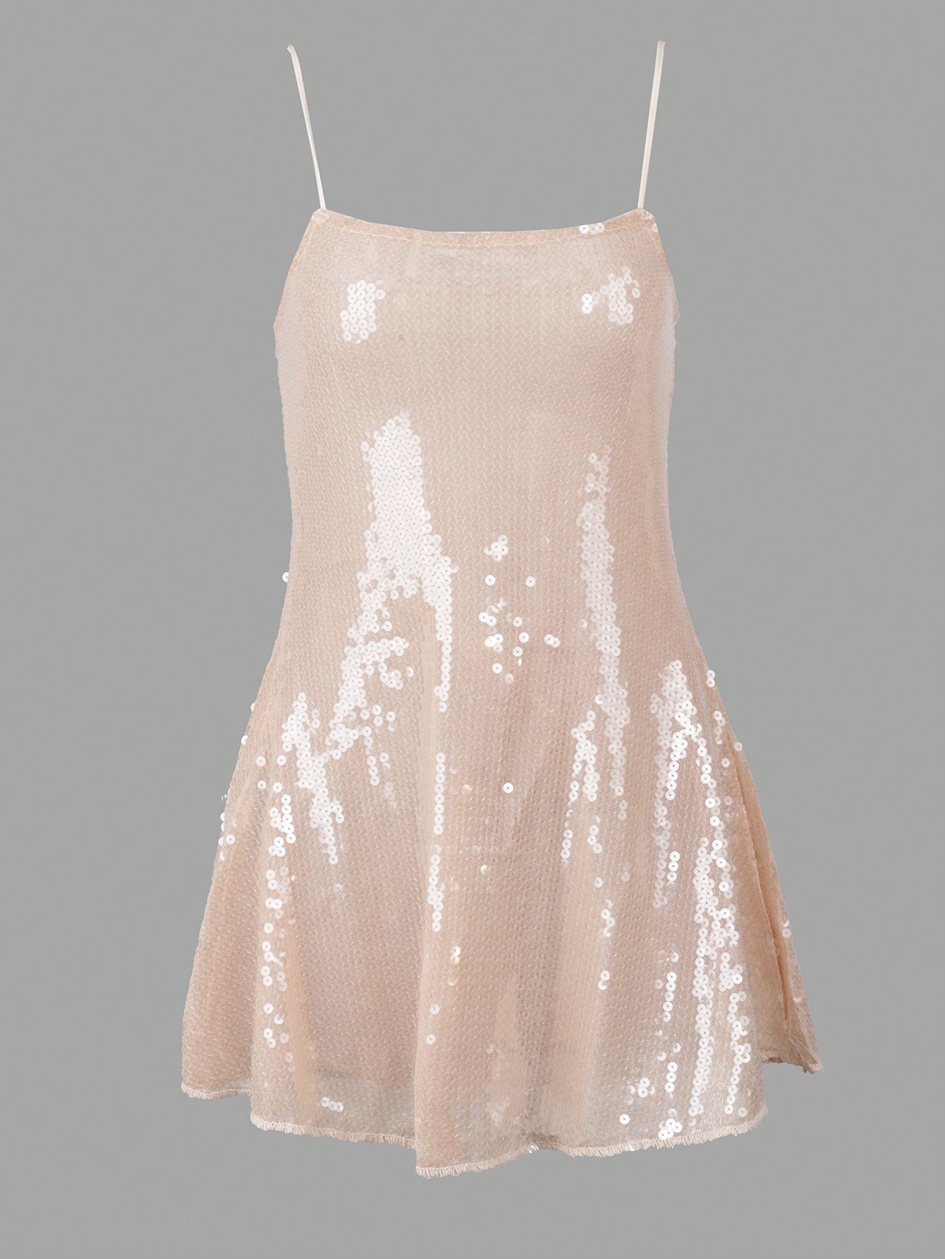 Women's Elegant Apricot Sequin Cami Mini Dress with Flared Skirt