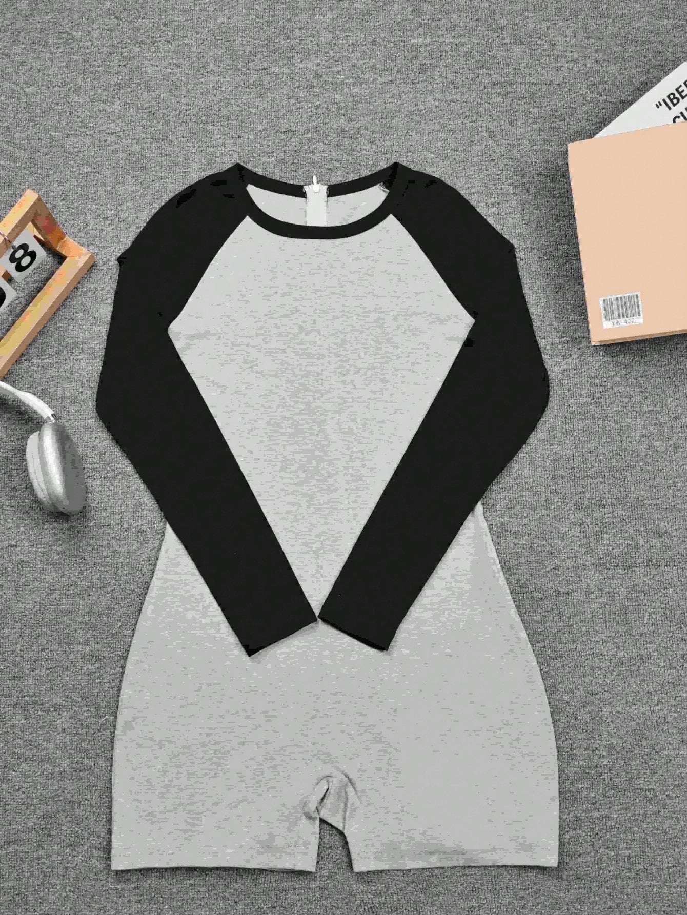 Women's Grey Black Color-Block Long Sleeve Bodycon Mini Dress