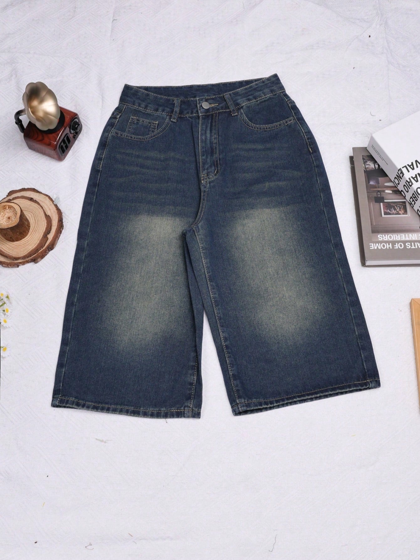 Women's Casual Wide Leg Culottes Denim Jeans