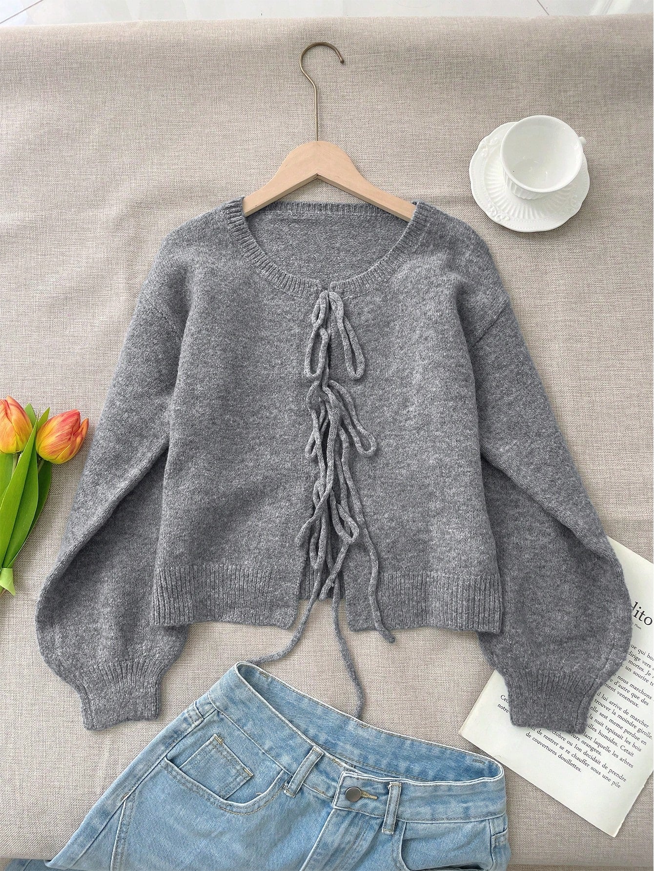 Women's Grey Cami Top Mini Skirt Two-Piece Set