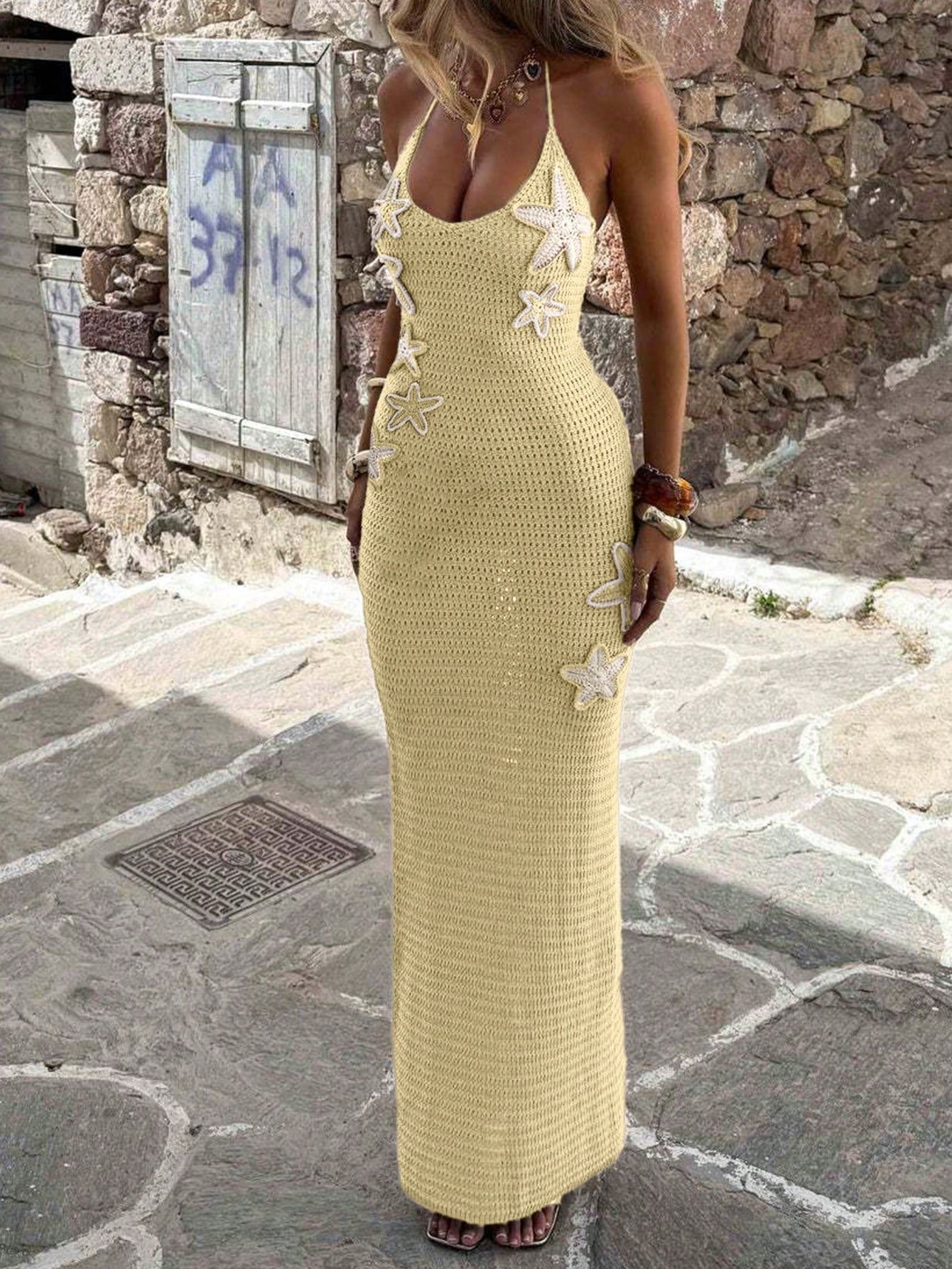 Women's Yellow Sleeveless Maxi Dress with Floral Embroidery, Elegant Spaghetti Strap Evening Gown for Special Occasions