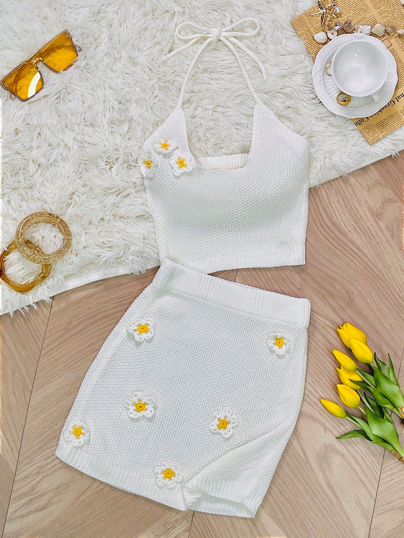 Women's White Lace Trim Sleeveless Midi Dress