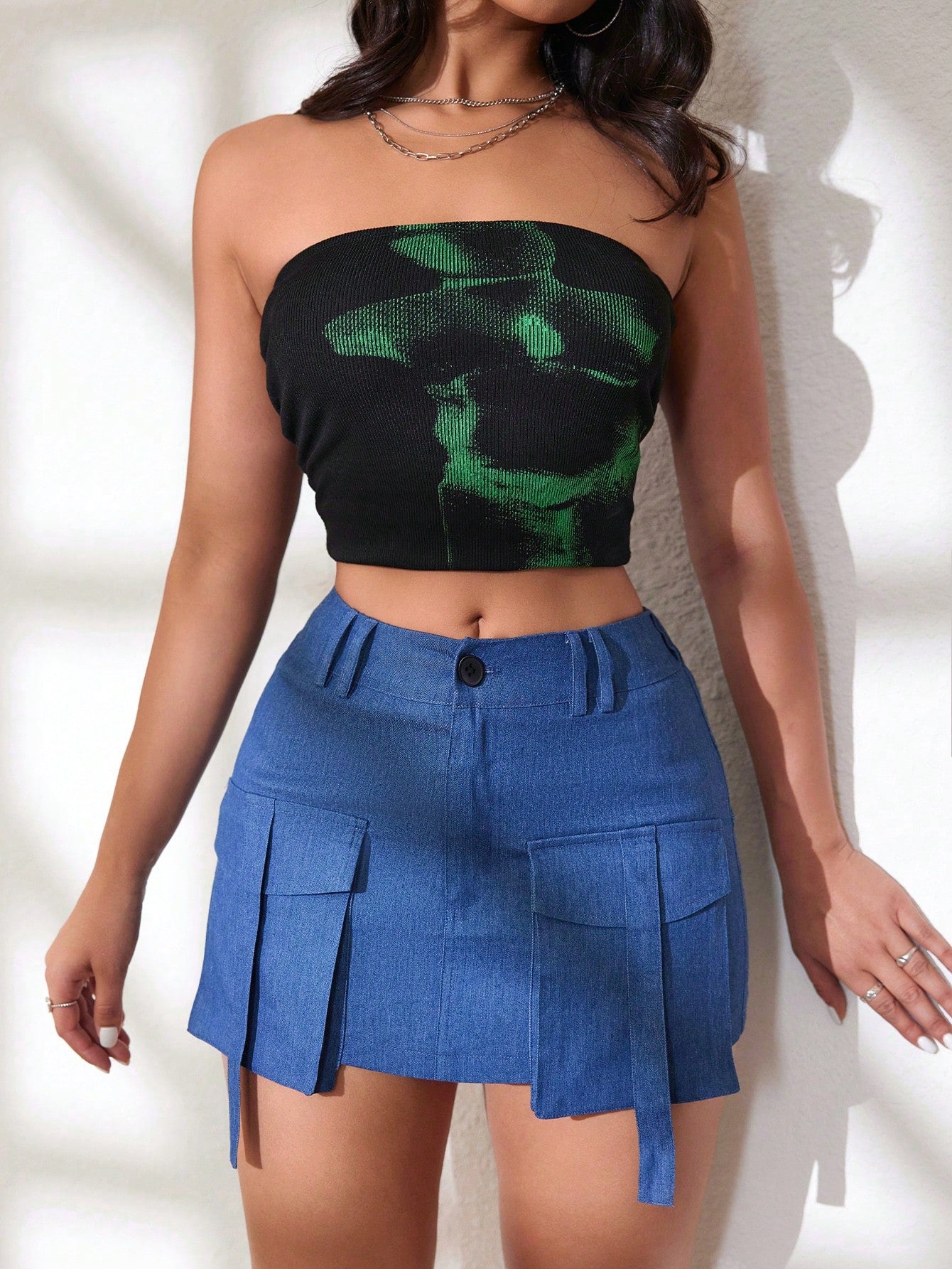 Women's Dark Blue Utility Mini Skirt with Buckle Straps