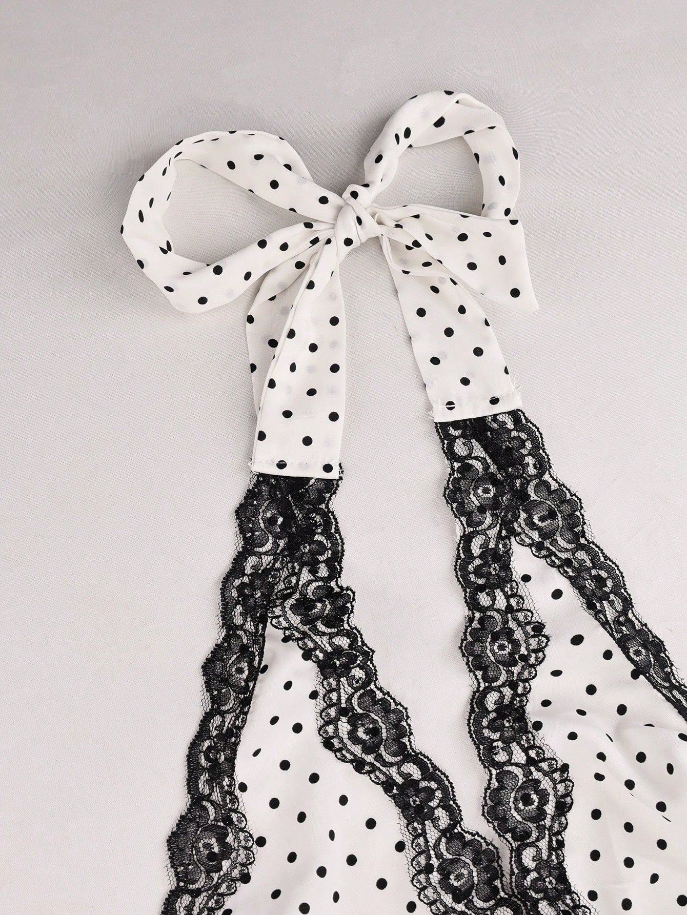 Women's White Polka Dot Halter Neck Backless Lace Trim Mini Dress