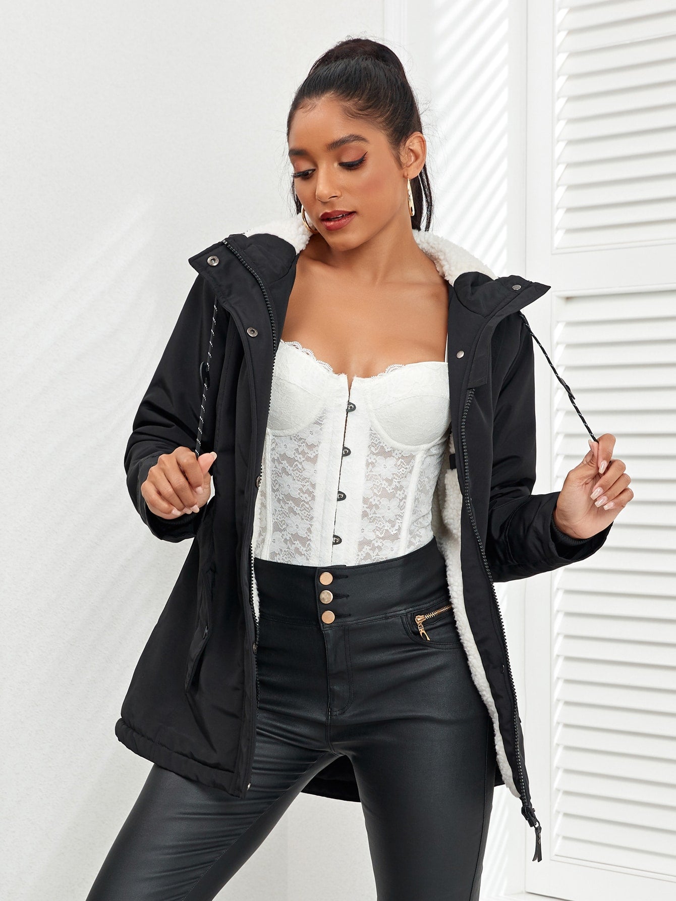 Women's Black Quilted Padded Winter Coat