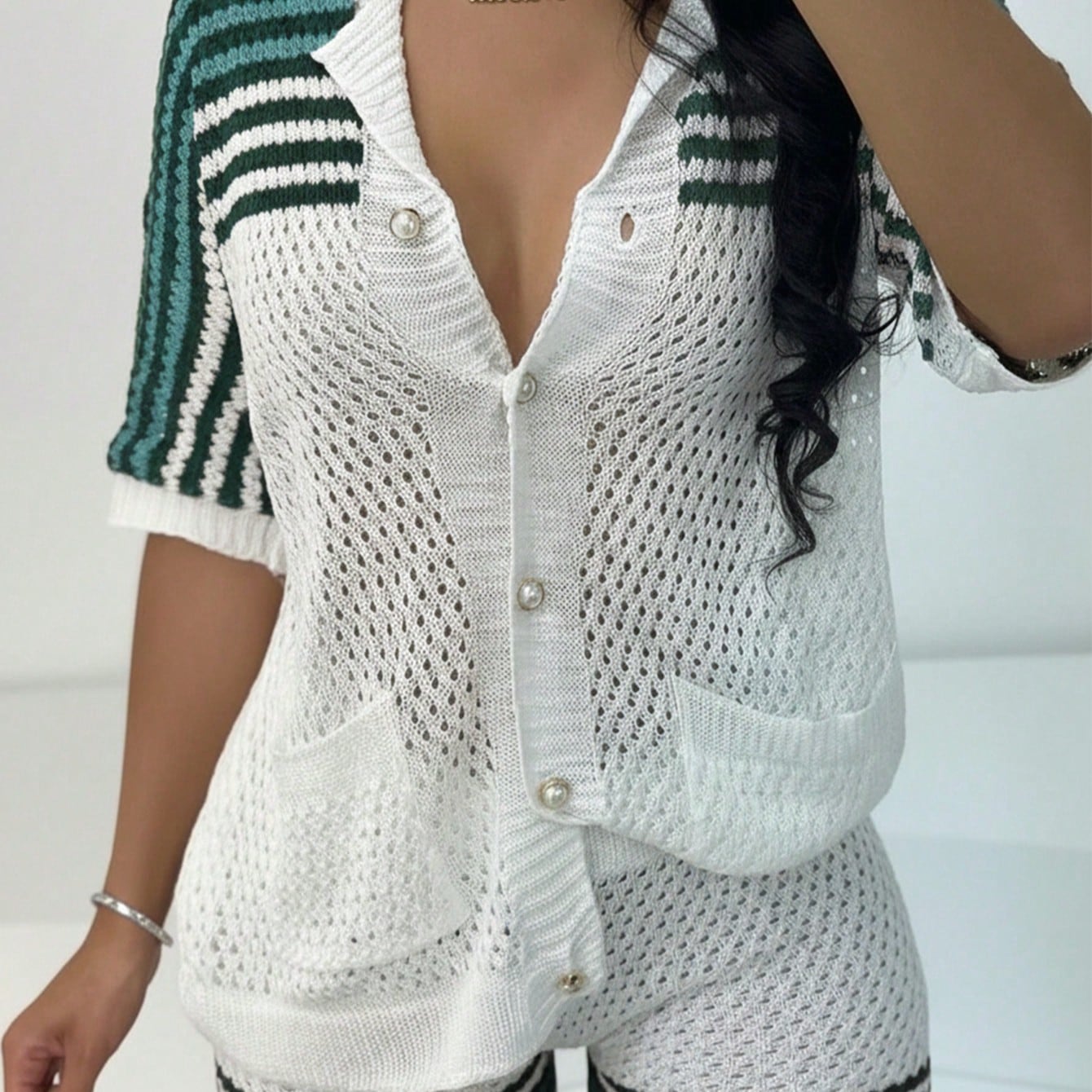 Women's Cyan White Ribbed Knit Midi bodycon dress with sleeveless