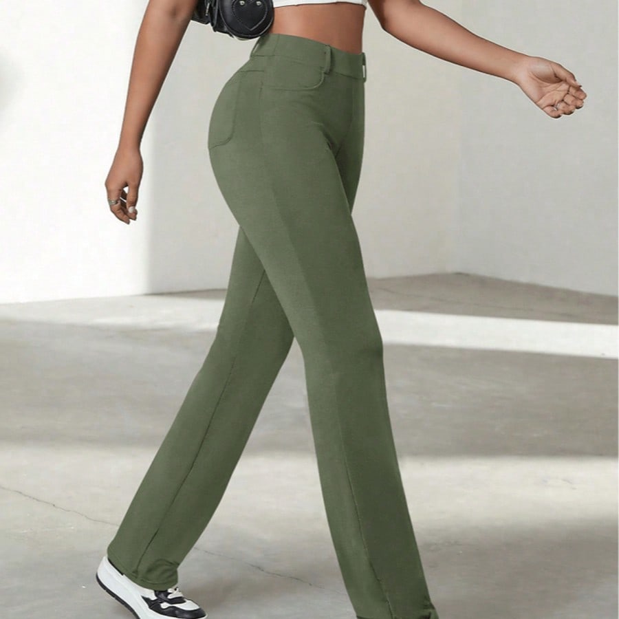 Women's Green High-Waisted Flare Yoga Pants with Bootcut Leg