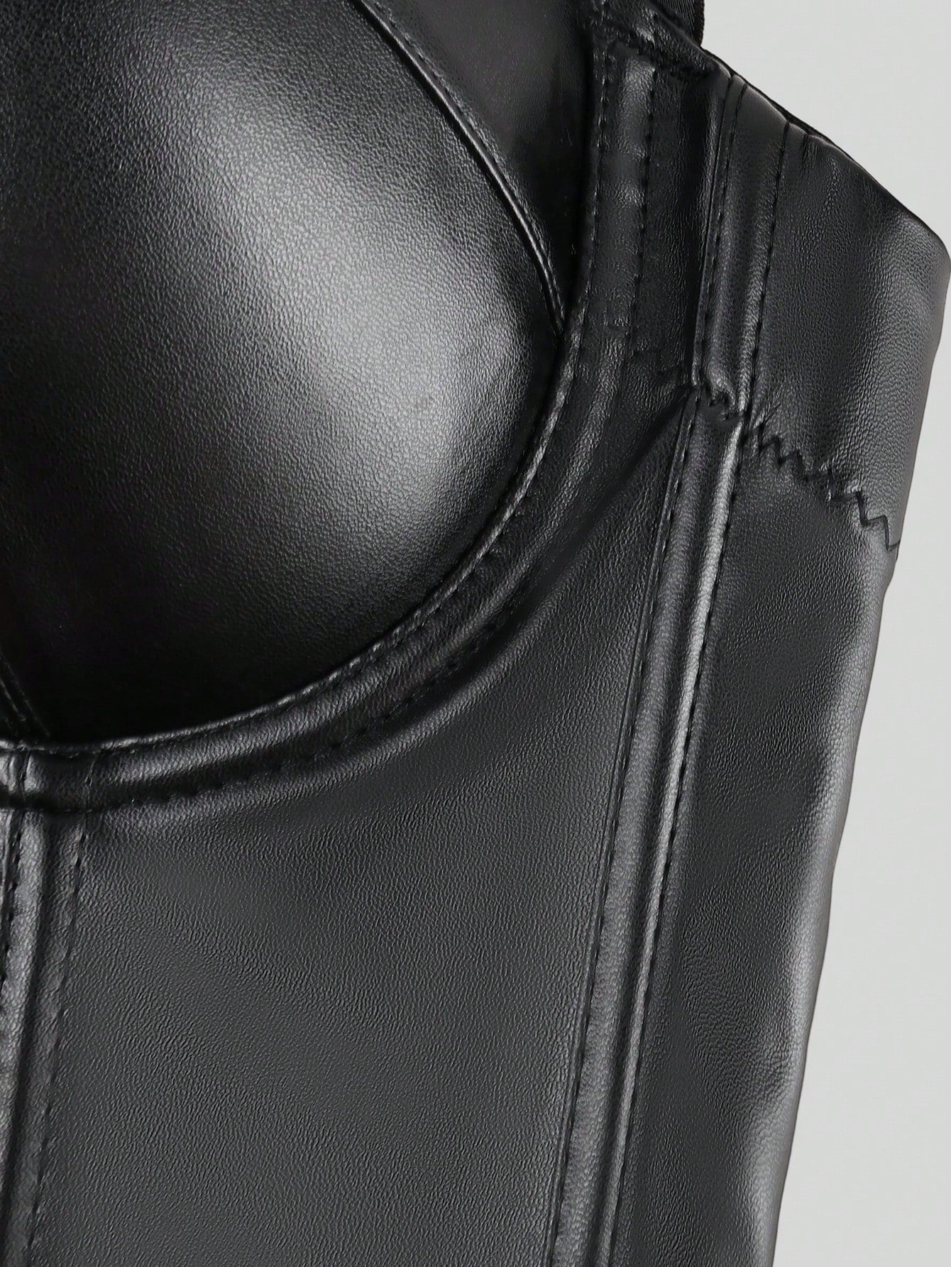 Women's Black Faux Leather Bustier Crop Top with Cage Straps
