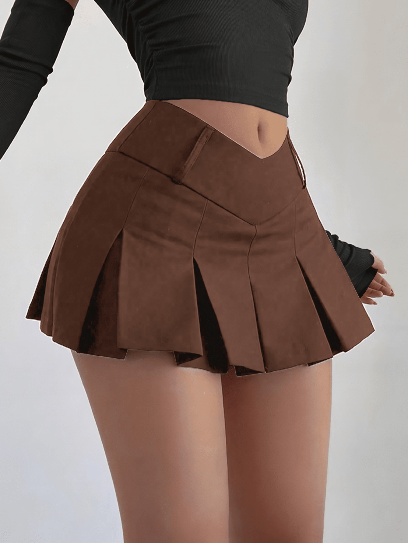 Women's Sexy Brown Pleated Mini Skirt High Waist A-Line Tennis Skirt Wholesale