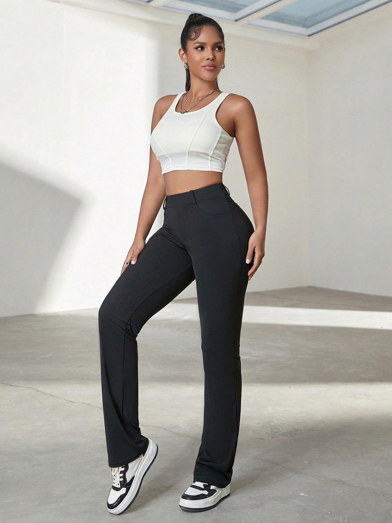 Women's Black High-Waisted Flare Yoga Pants with Bootcut Leg