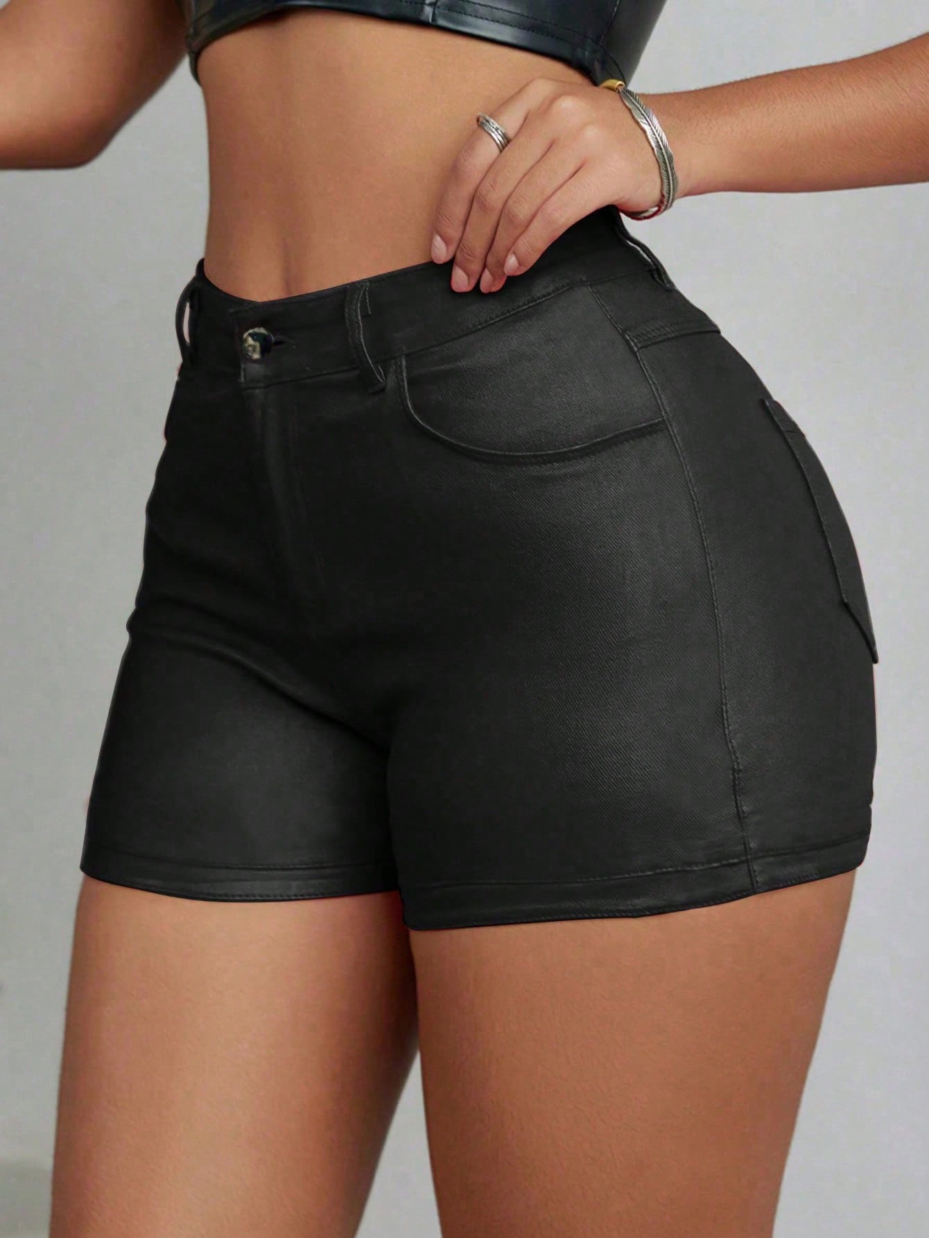 Women's Black Cotton Blend Slim Fit Cargo Pants with Elastic Waist