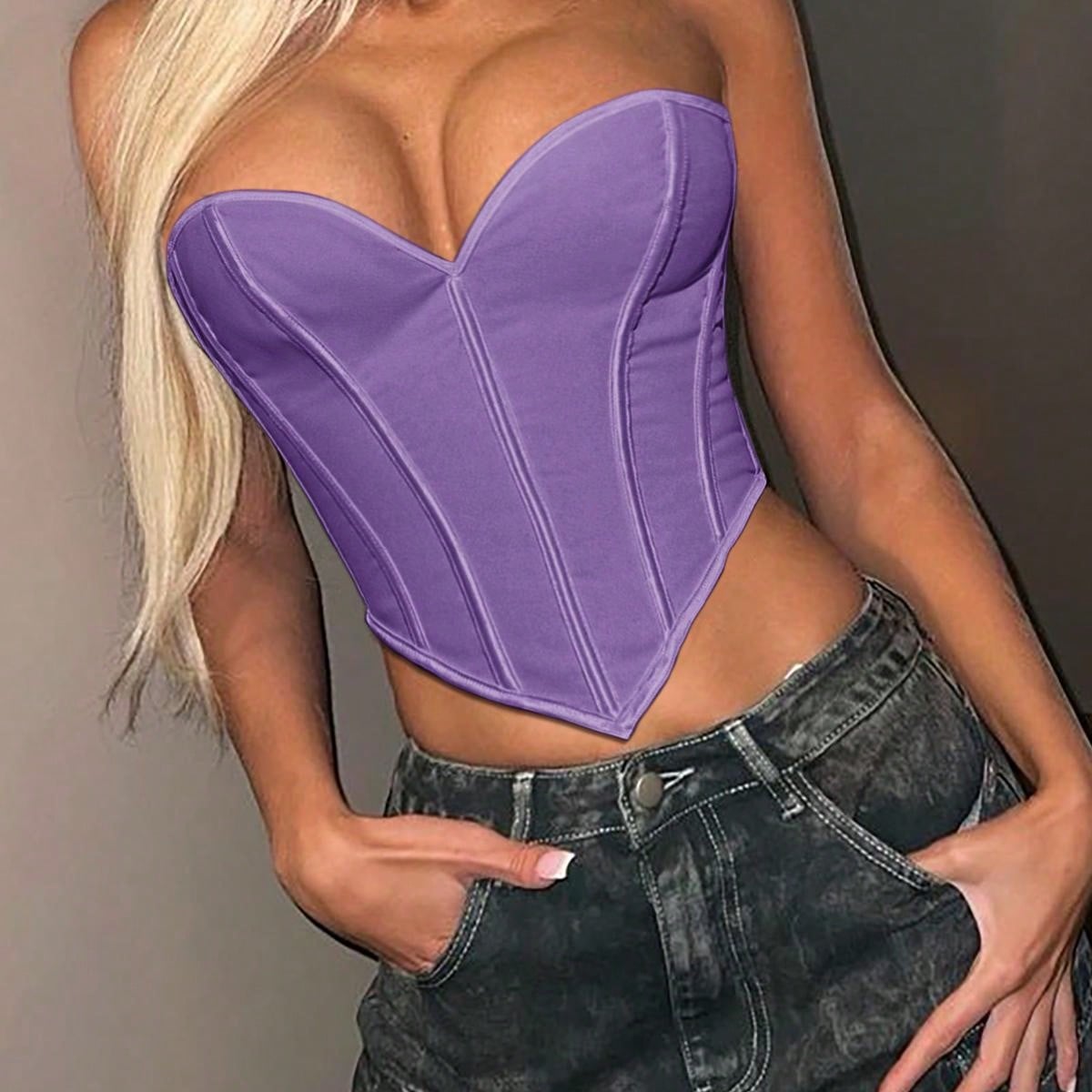 Women's Multi-Color Bustier Crop Tops - Strapless Push-Up Corset Style Tops, Glam Casual & Party Wear