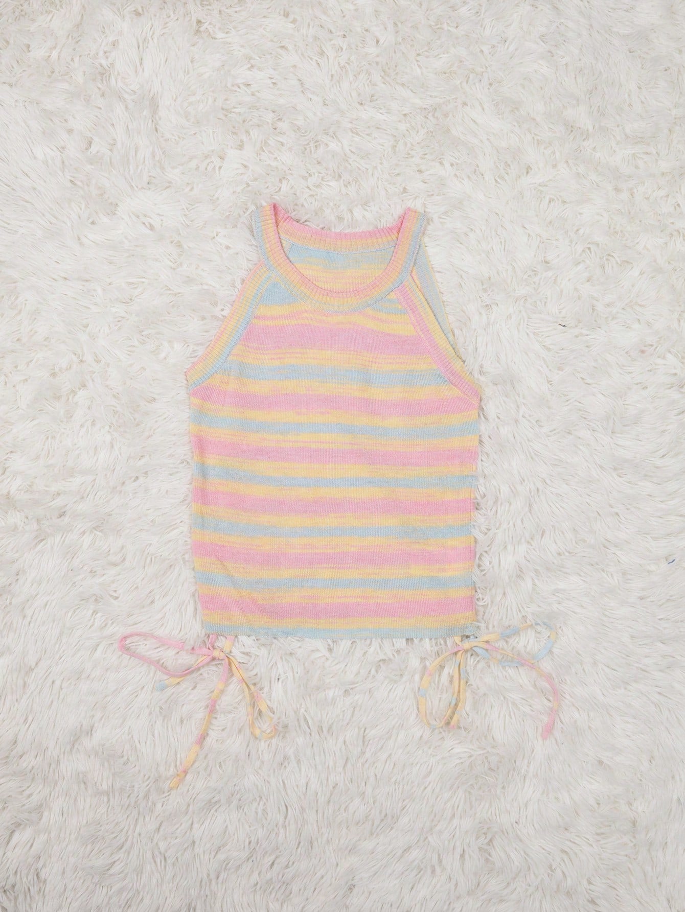Women's Multi-Color Striped Knit Sleeveless Tank Top with Side Drawstring