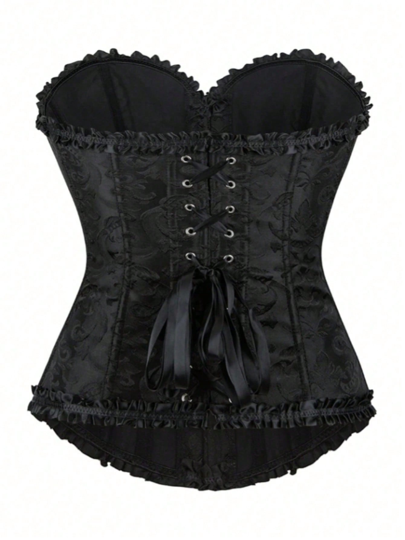 Women's Gothic Black and Pink Lace Boned Corset Top with Bow Details