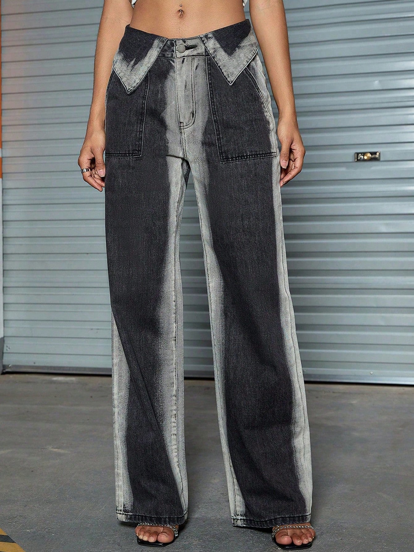 Women's Stylish Contrast Panel Wide Leg Jeans