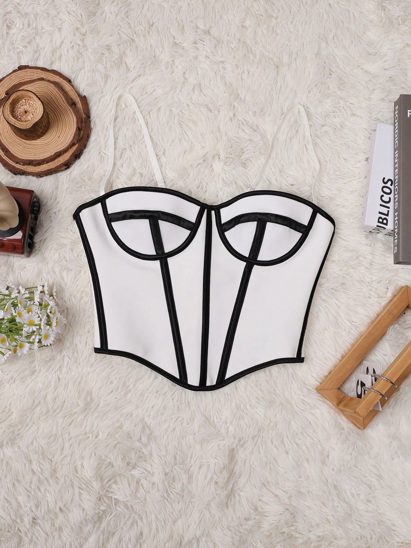 Women's Modern Contrast Trim Bustier Corset Top in White