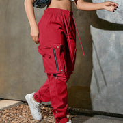 Women's High-Waisted Multi-Color Cargo Pants - Baggy Streetwear Parachute Pants with Flap Pockets, Casual & Y2K Style