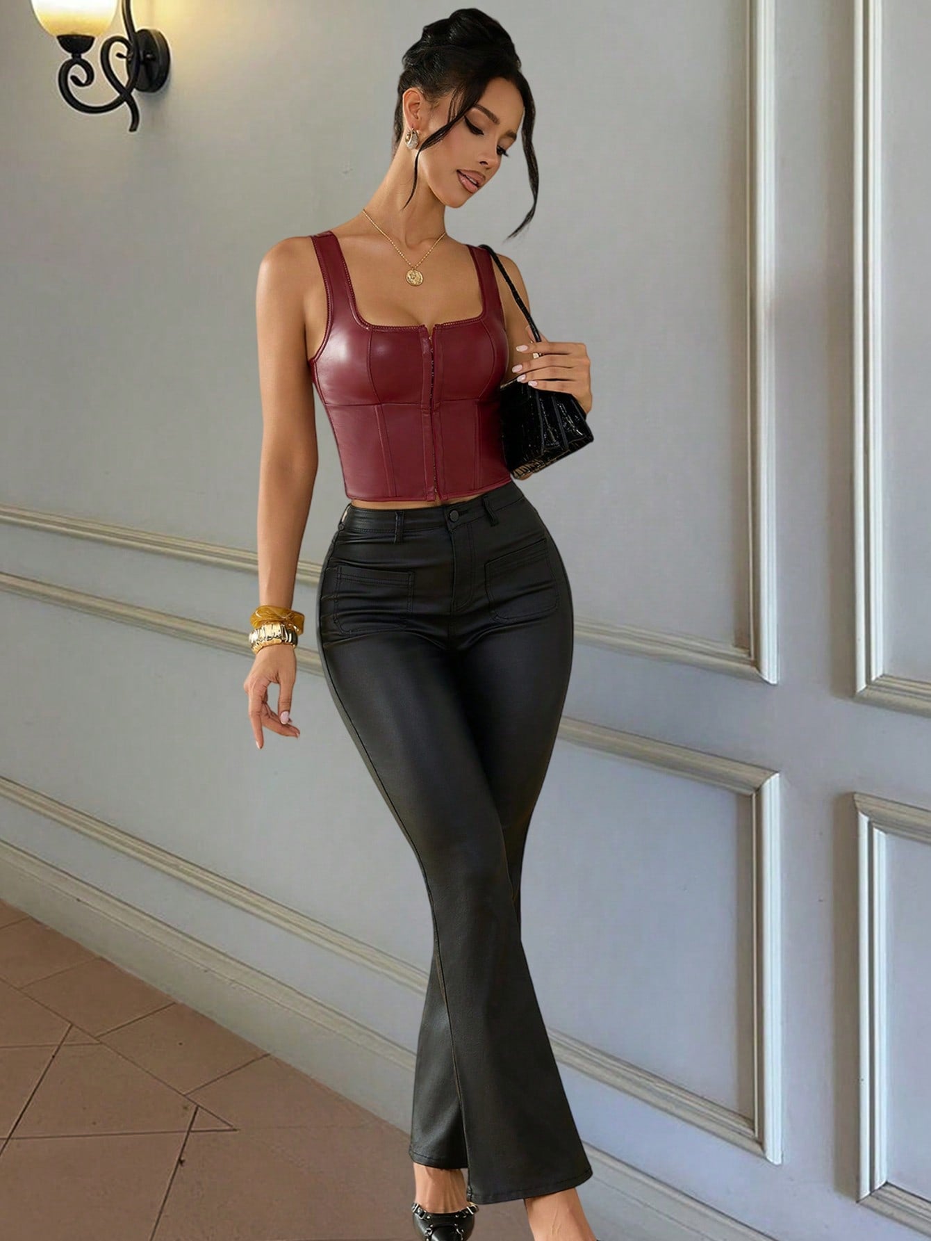 Women's Burgundy Corset Bustier Top