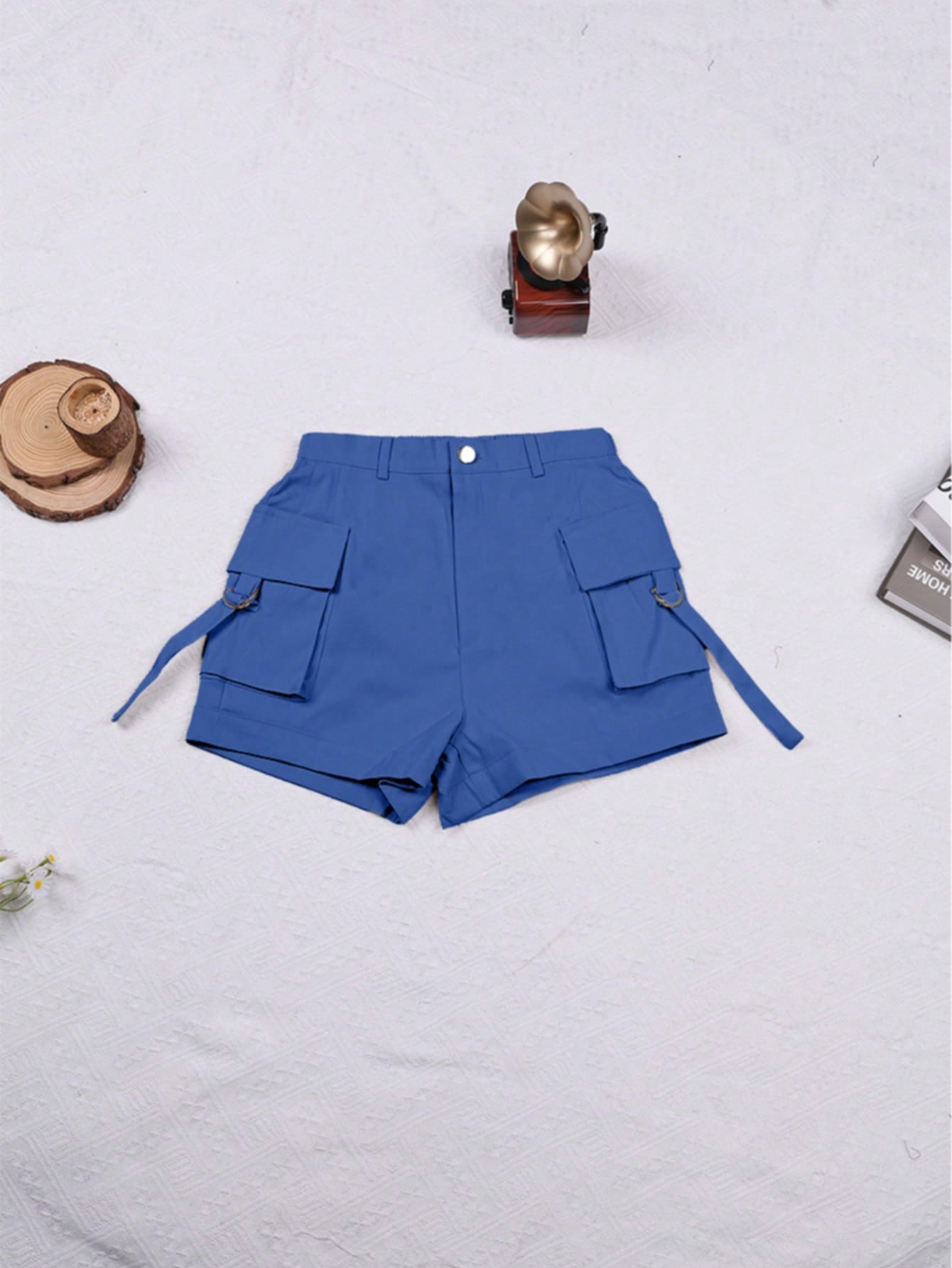 Women's Royal Blue Cotton Full-length cargo pants with cargo pockets