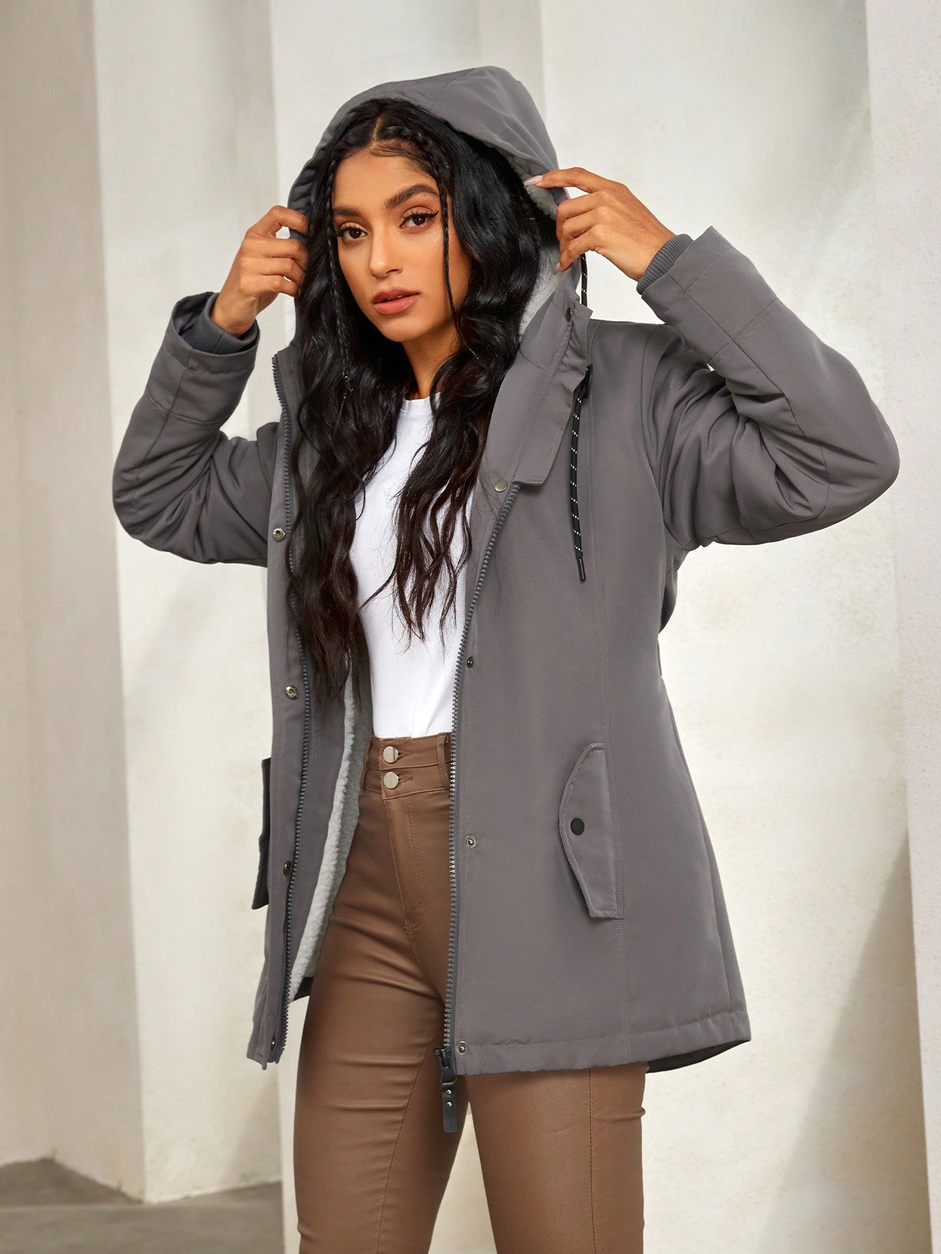 Women's Grey Quilted Padded Winter Coat