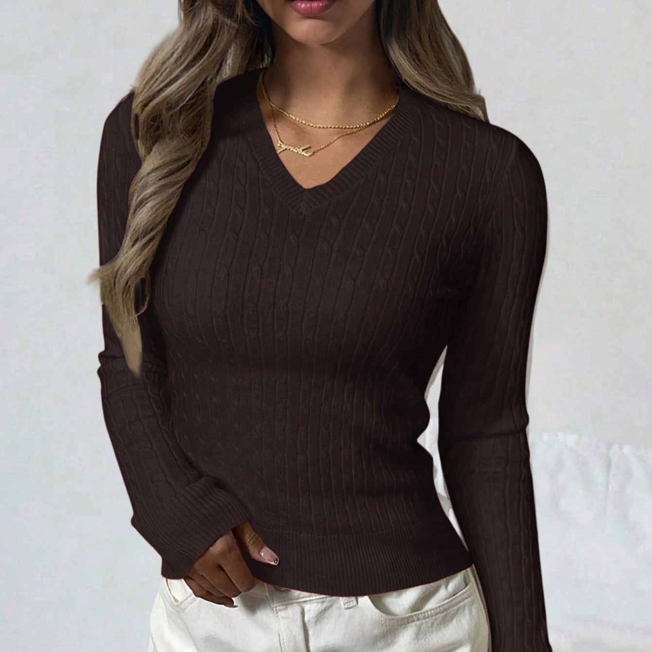 Women's Brown Ribbed Knit Midi Bodycon Dress