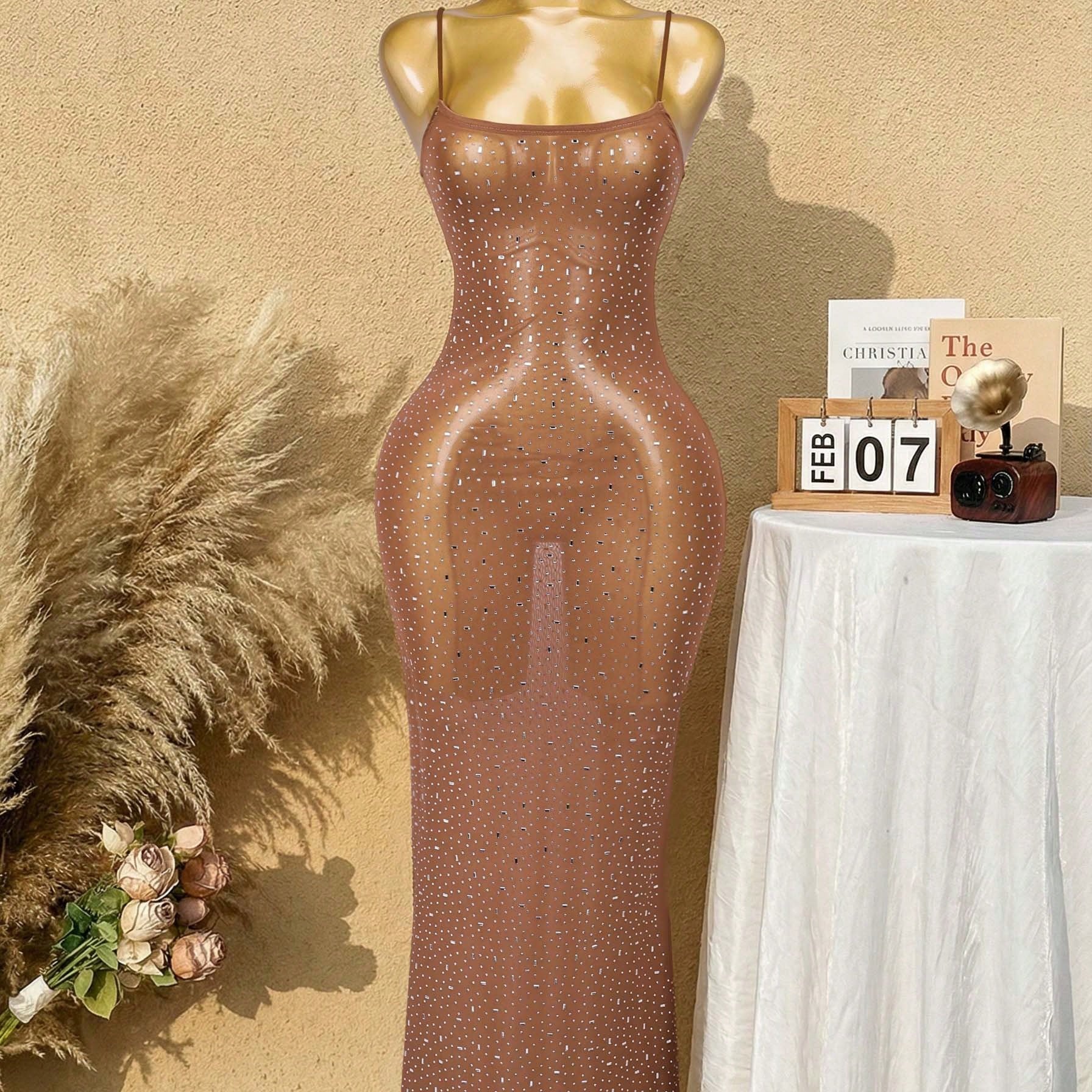 Women's Brown Art Deco Sequin Fringe Evening Dress