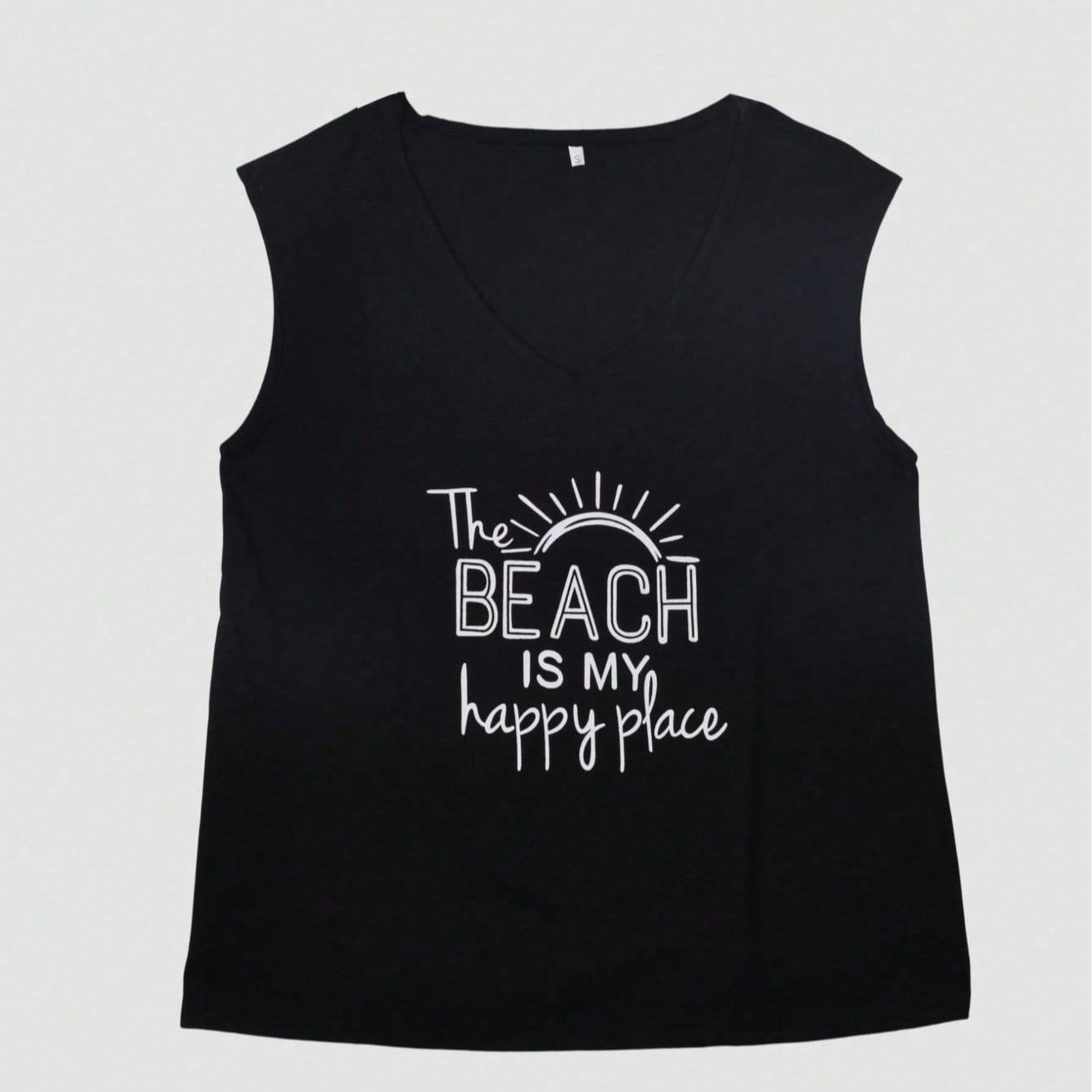 Women's Women Sleeveless Black Graphic Tank Top The Beach Is My Happy Place