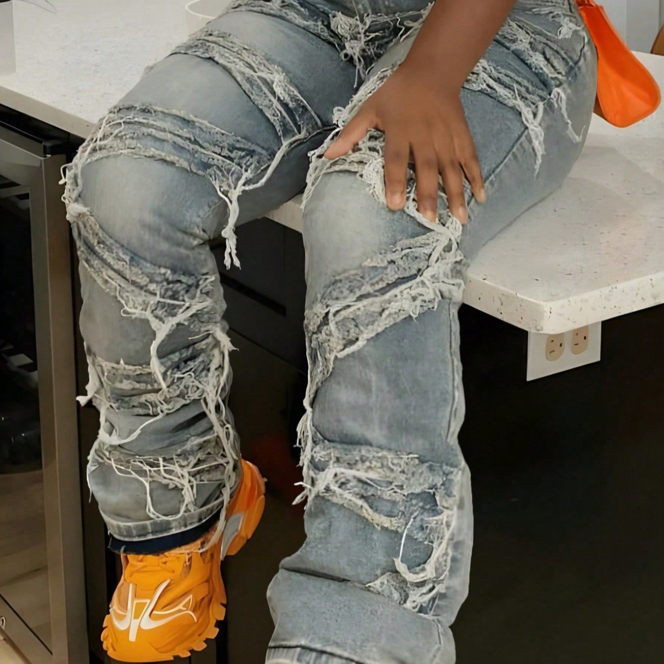 Plus Size Women's Distressed Baggy Denim Jeans | Vintage Wash Oversized Streetwear Jeans with Cargo Details