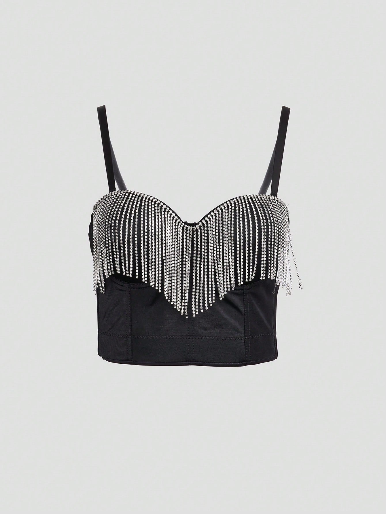 Women's Black Rhinestone Fringe Bustier Corset Top